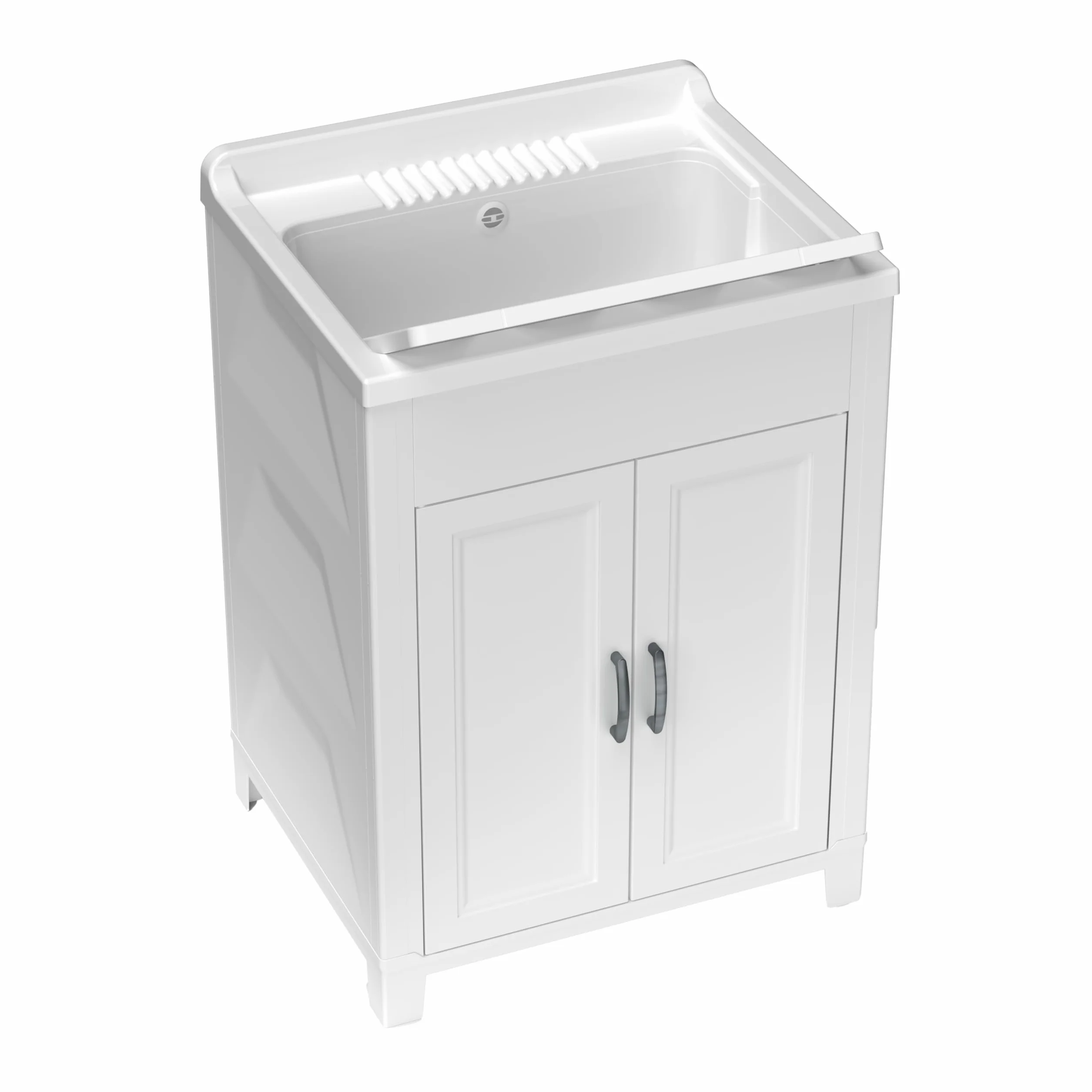 Adventa: Mueble lavadero de Resina de Polipropileno, fácil de Montar, bañera Resistente a los ácidos de Uso común, lavadero, Garaje, Exterior, 60 x 50 x 85 cm, Blanco