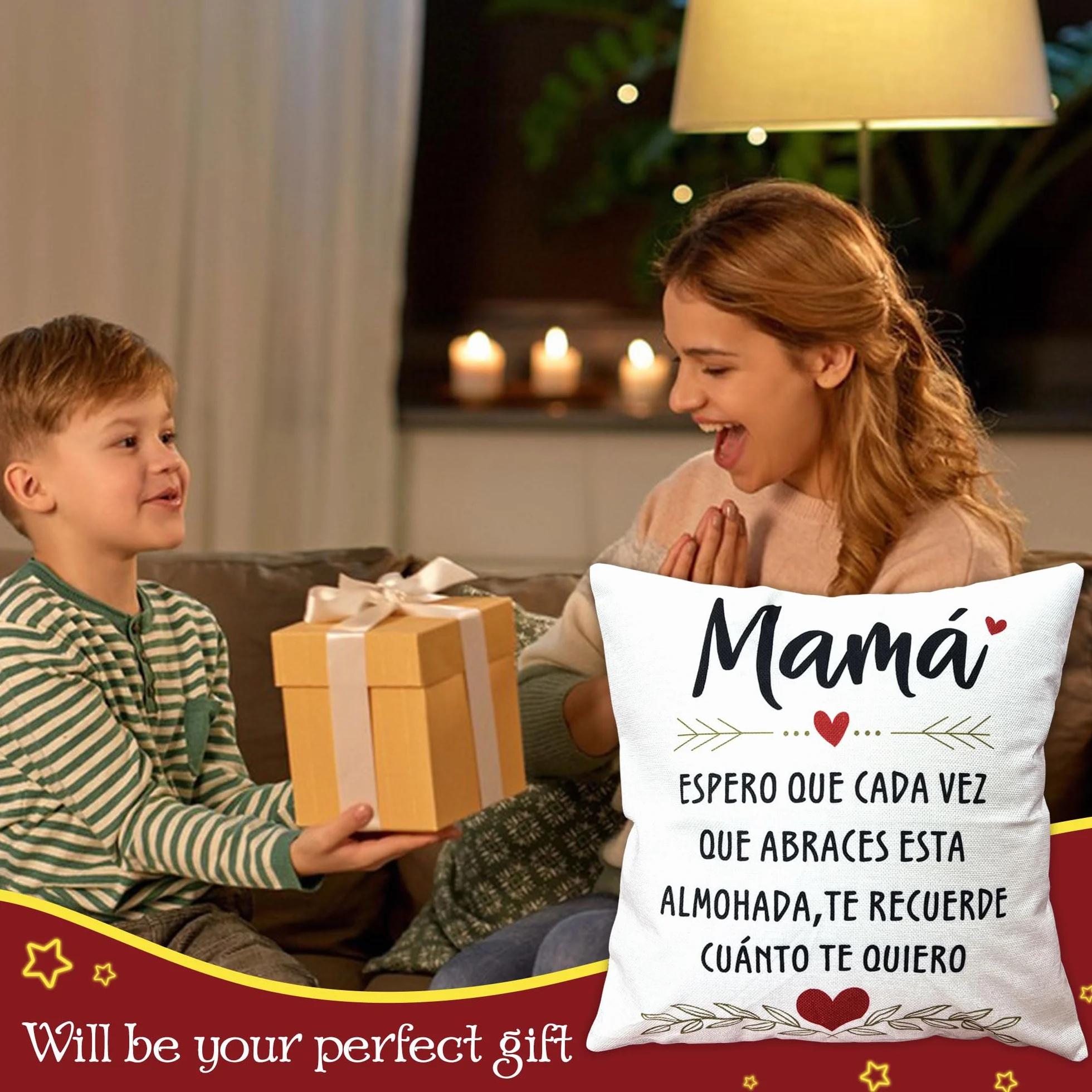 Cojín Regalo para Mamá - Funda de Cojín Hija Hijo - Espero Que Te Quiero - Cumpleaños, Día de la Madre, Navidad