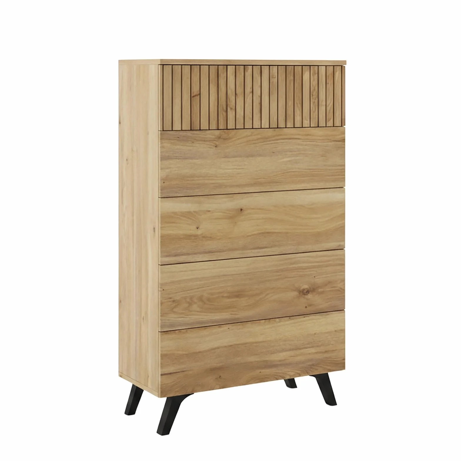 amuéblate Online - Pack Dormitorio Matrimonio Completo Nordik con Cabecero + 2 Mesitas de Noche + Sinfonier | Color Roble Miel