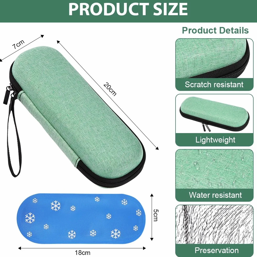 Estuche Insulina Bolsa, Nevera Insulina de Viaje con 2 Bolsas de Hielo Refrigerado TSA, Portátil Estuche Medicamentos para Diabetes con Mosquetón para Viajes Largos y Diarios (Verde)