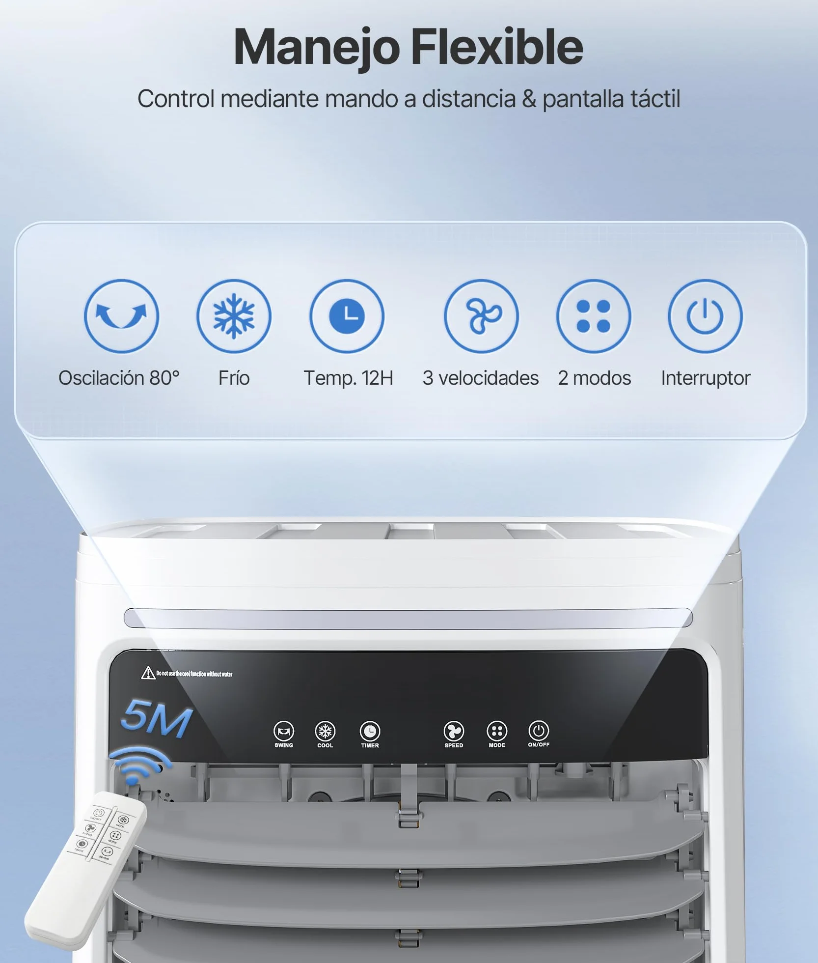 Enfriador de Aire Portátil 25L con Agua - Alternativa al Aire Acondicionado Portatil, Climatizador Evaporativo Portátil Oscilación 80°, Mando, Temporizador 12H, Blanco