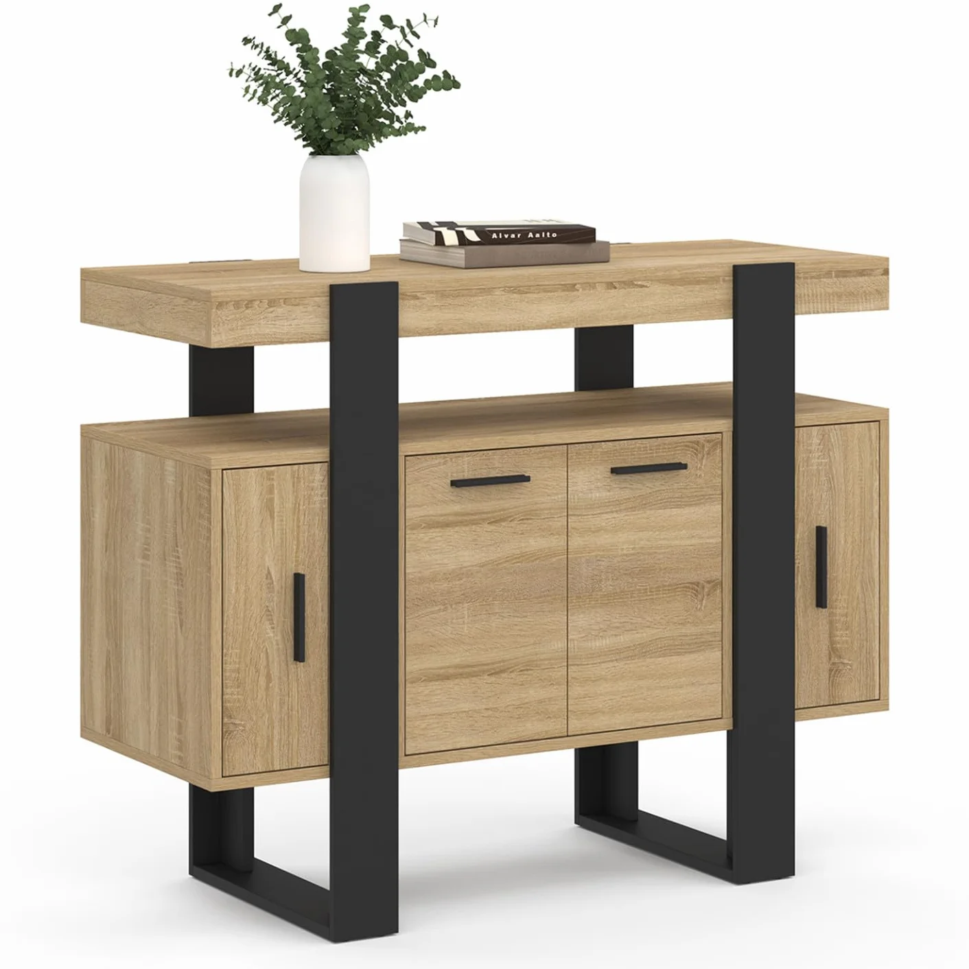 IDMarket Phoenix - Armario Aparador (100 cm, 4 puertas, madera y negro), color negro