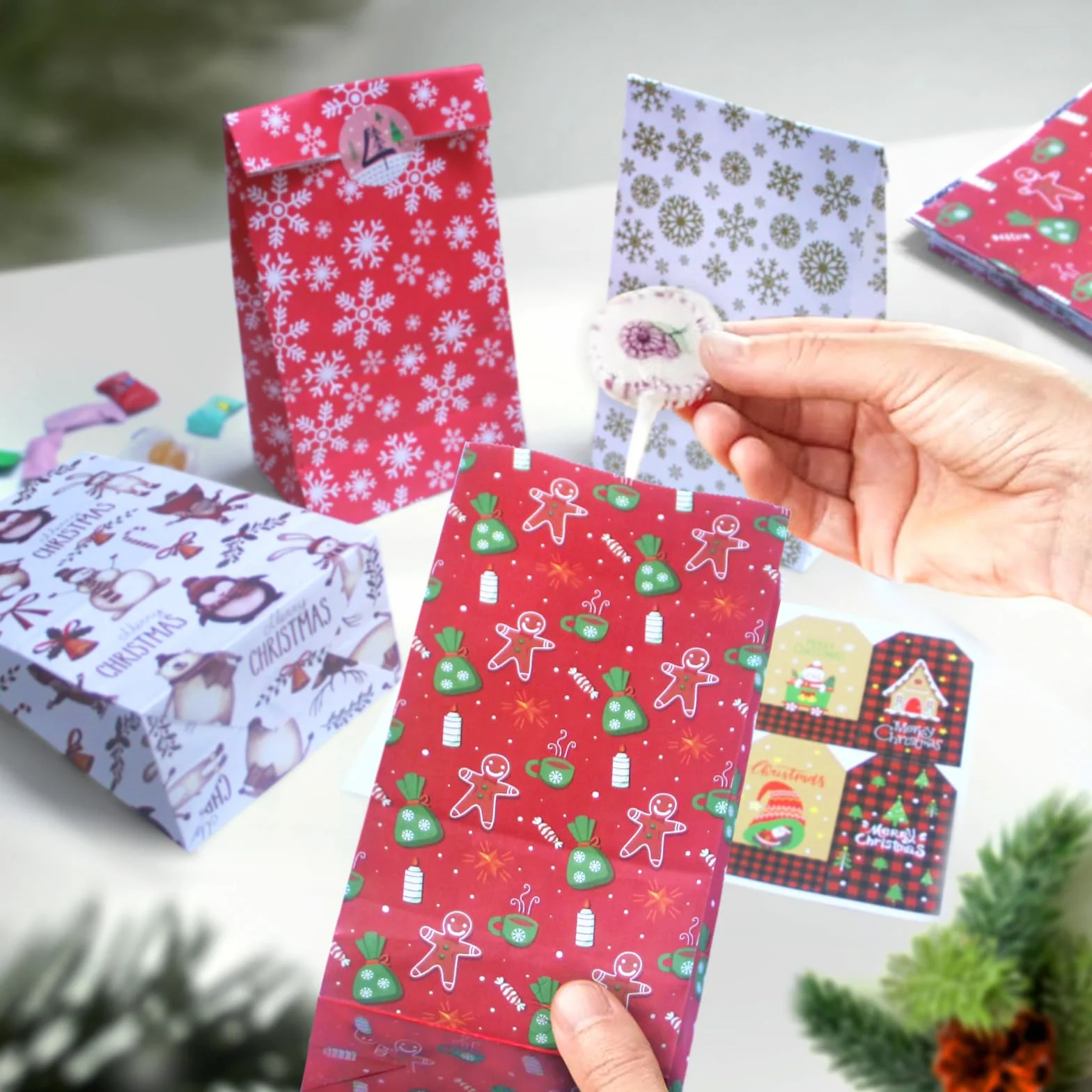 Calendario Adviento para Rellenar 2024, 24 Piezas, DIY Bolsas Navideñas de Papel con Cuerda y Números Adhesivos