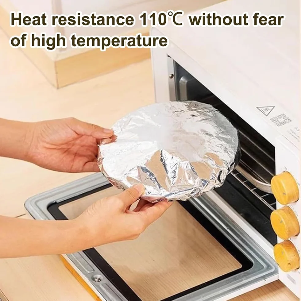 Fundas de Papel de Aluminio Reutilizables para Alimentos - Tapas Elásticas Térmicas 110°C, Aptas para Microondas, Cubre Platos y Cuencos 11-28 cm (30pcs)