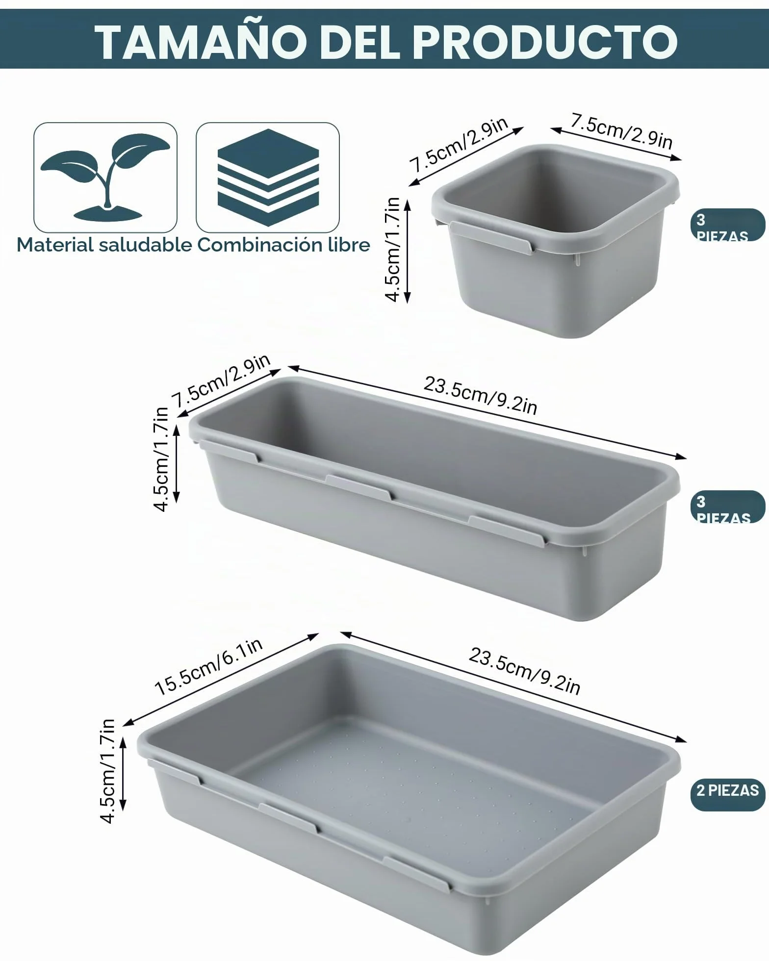 Organizador de cajones 8 piezas plástico para escritorio baño sistema separador