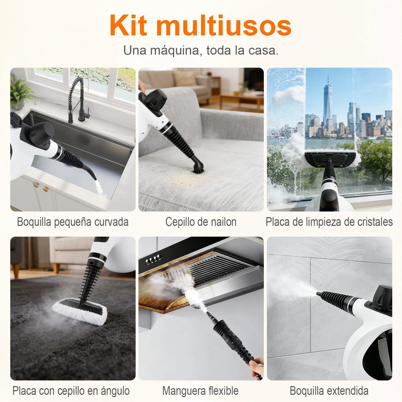 Ibergrif Limpiador de Vapor Portátil 1050W 3 Bar 9 Accesorios 350ml Blanco