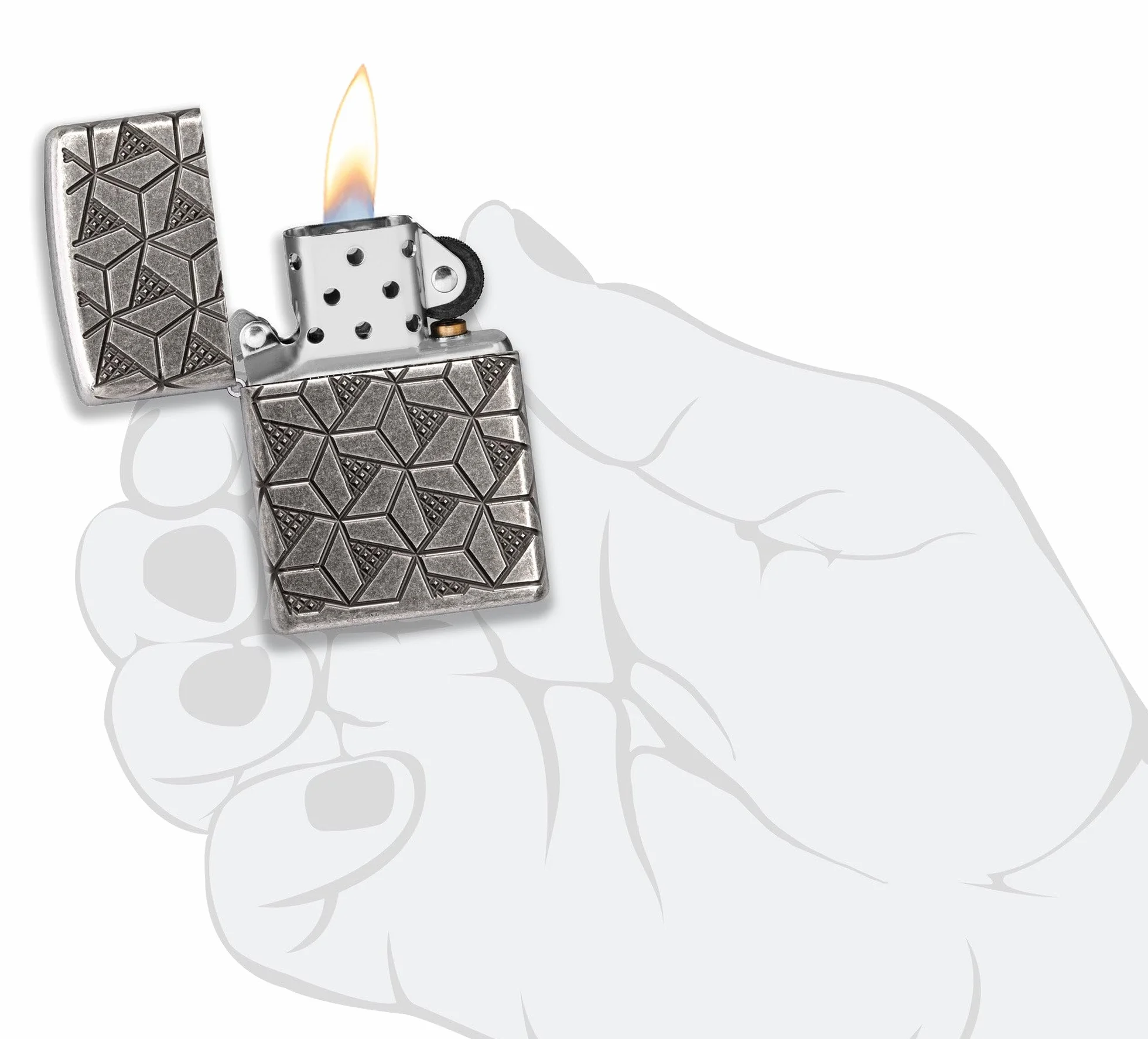 ZIPPO Armor Case Silver Plate Geometric Pattern 60006120 8-Sided Deep Engraved Lighter Petrol Lighter