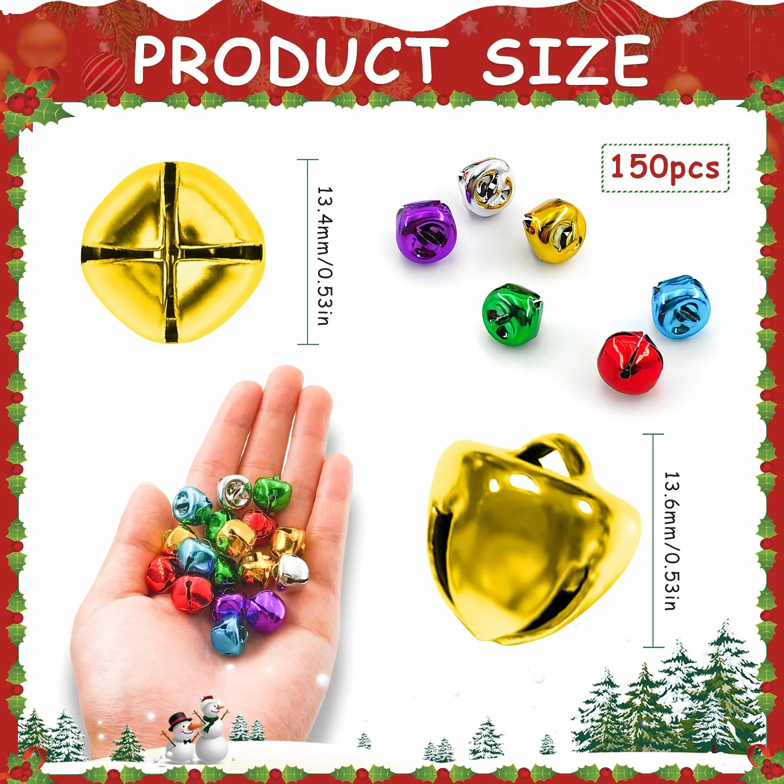 Cascabeles Pequeños Navideña DIY 150 Piezas Campanillas con Agujero 13mm Mezcla de Colores