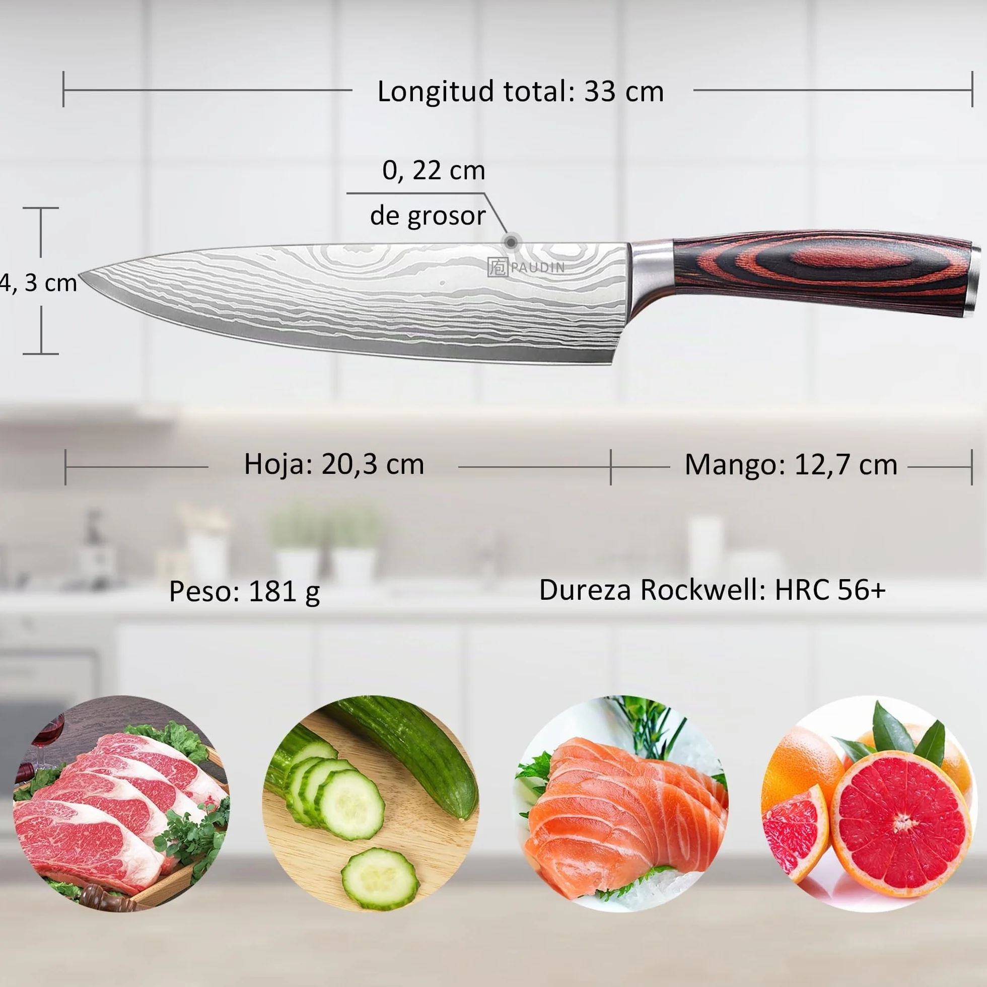 Cuchillo de chef profesional 20 cm acero inoxidable al carbono