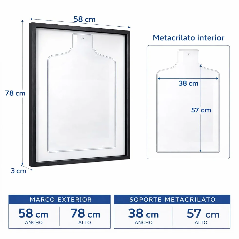 Marco Expositor para Camisetas 58x78 cm con Panel de Metacrilato Negro Fondo Blanco