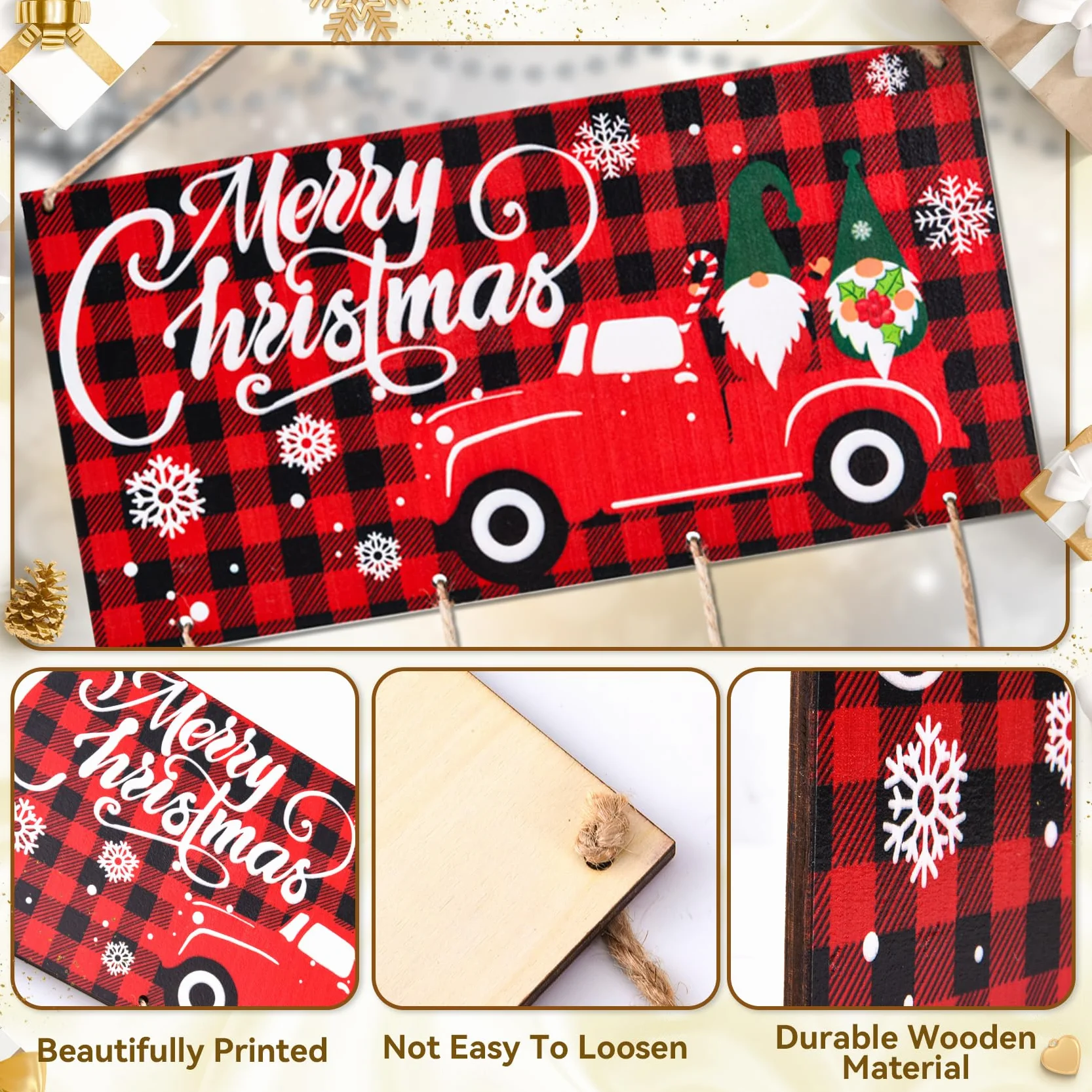 Tarjetero de Navidad de madera para colgar en la pared con 30 clips de fotos de madera de copo de nieve para pared, exhibición de tarjetas de felicitación de Navidad para decoración de pared de fiesta