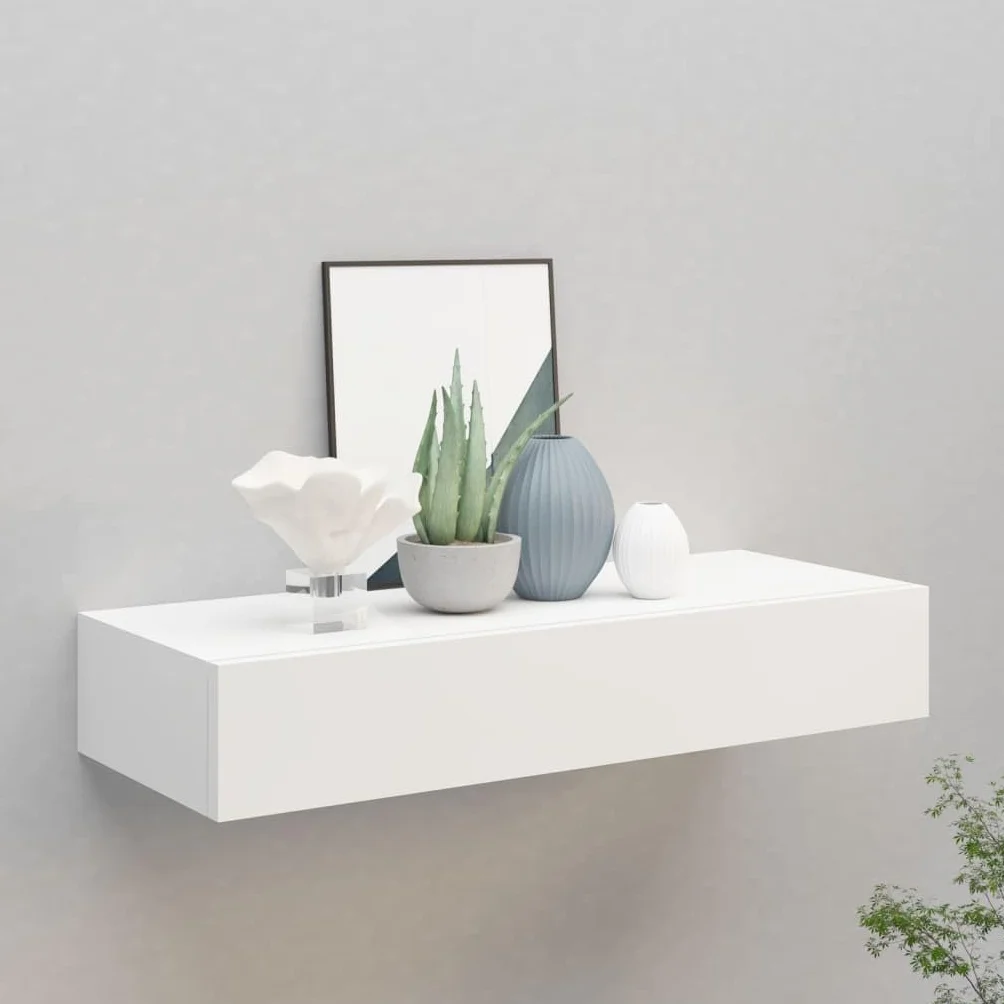 VidaXL Estante Flotante con Cajón MDF Blanco 60x23,5x10 cm