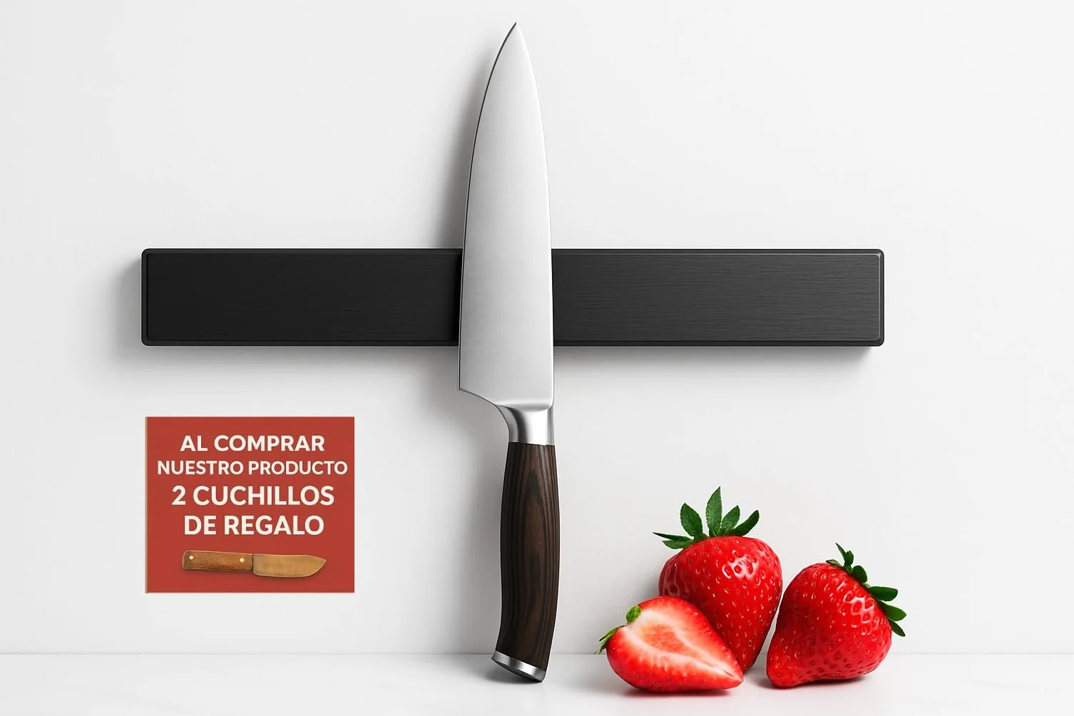 Soporte Cuchillos Cocina Imán 30cm Autoadhesivo con 2 Cuchillos