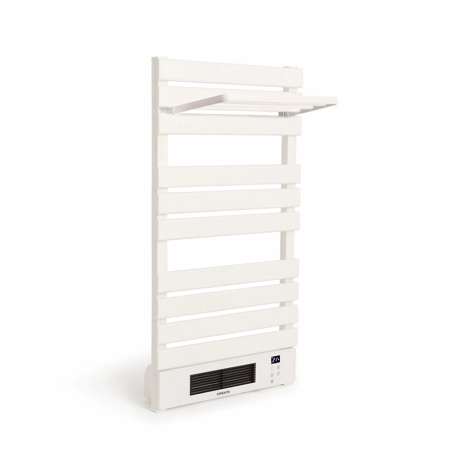 CREATE / WARMTOWEL Pro + Estante/Toallero Eléctrico con Calefactor cerámico con Estante 3 Barras y Gancho Blanco /101x13x55cm / 1500W, 2 potencias