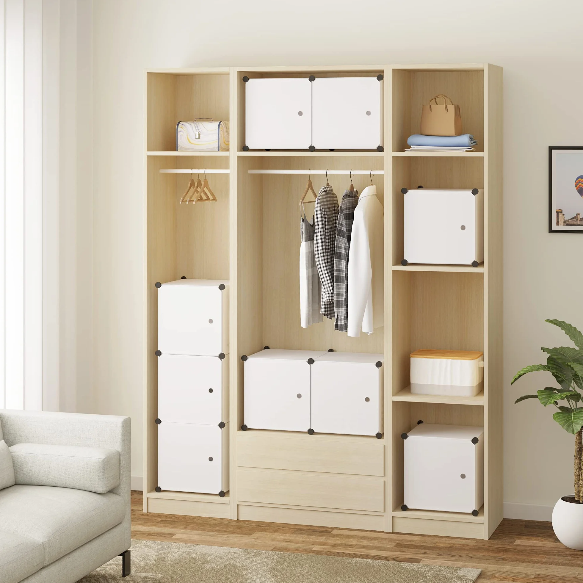 WOLTU Armario Modular Estantería 9 Cubos con Puertas 111x37x111cm Blanco