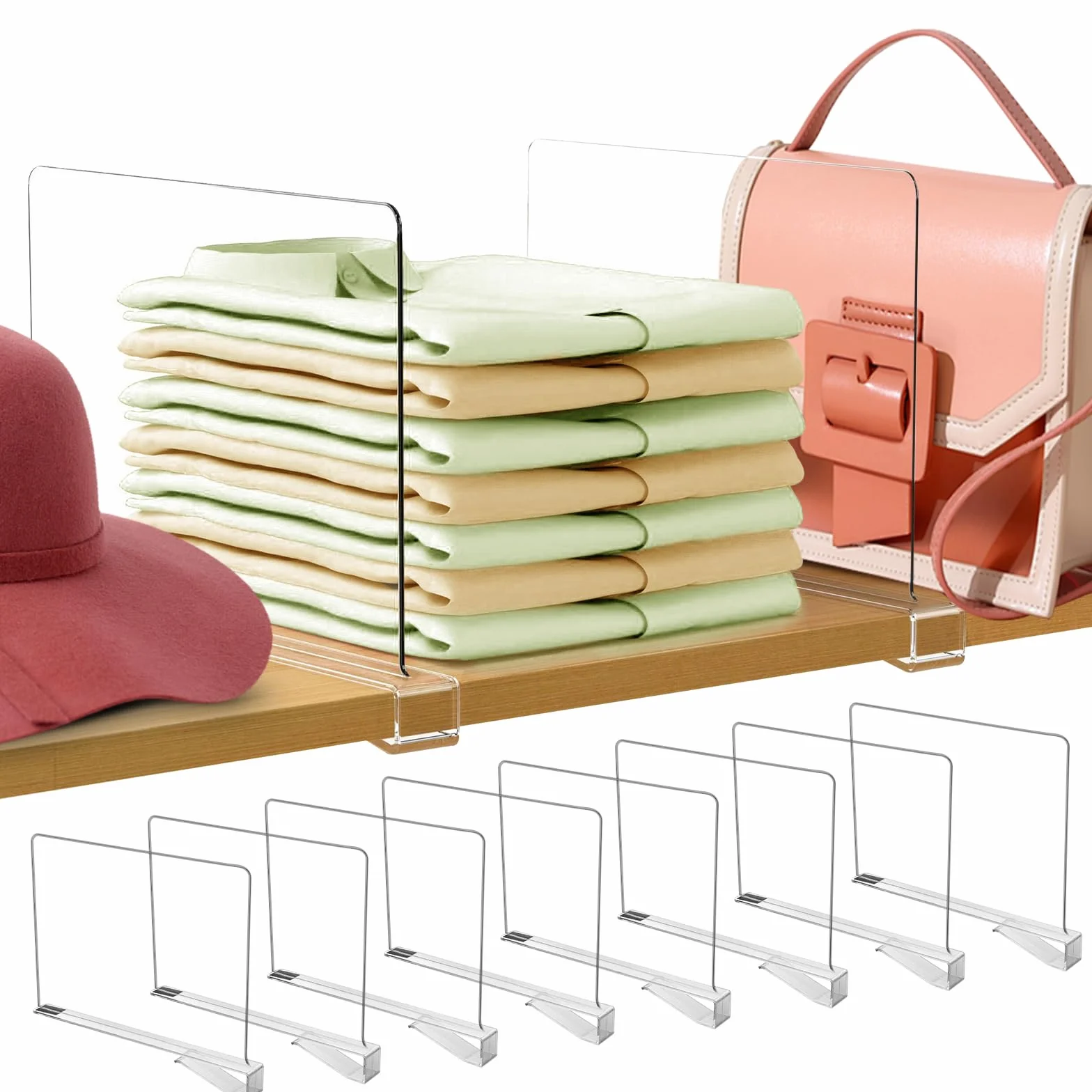 8 Piezas Separador Bolsos Armario, Estantes Divisores de Armario, Separadores de Bolsos para Armarios, 30 x 20 cm, Separadores Acrílicos Transparentes para Dormitorio, Cocina, Armarios y Organización