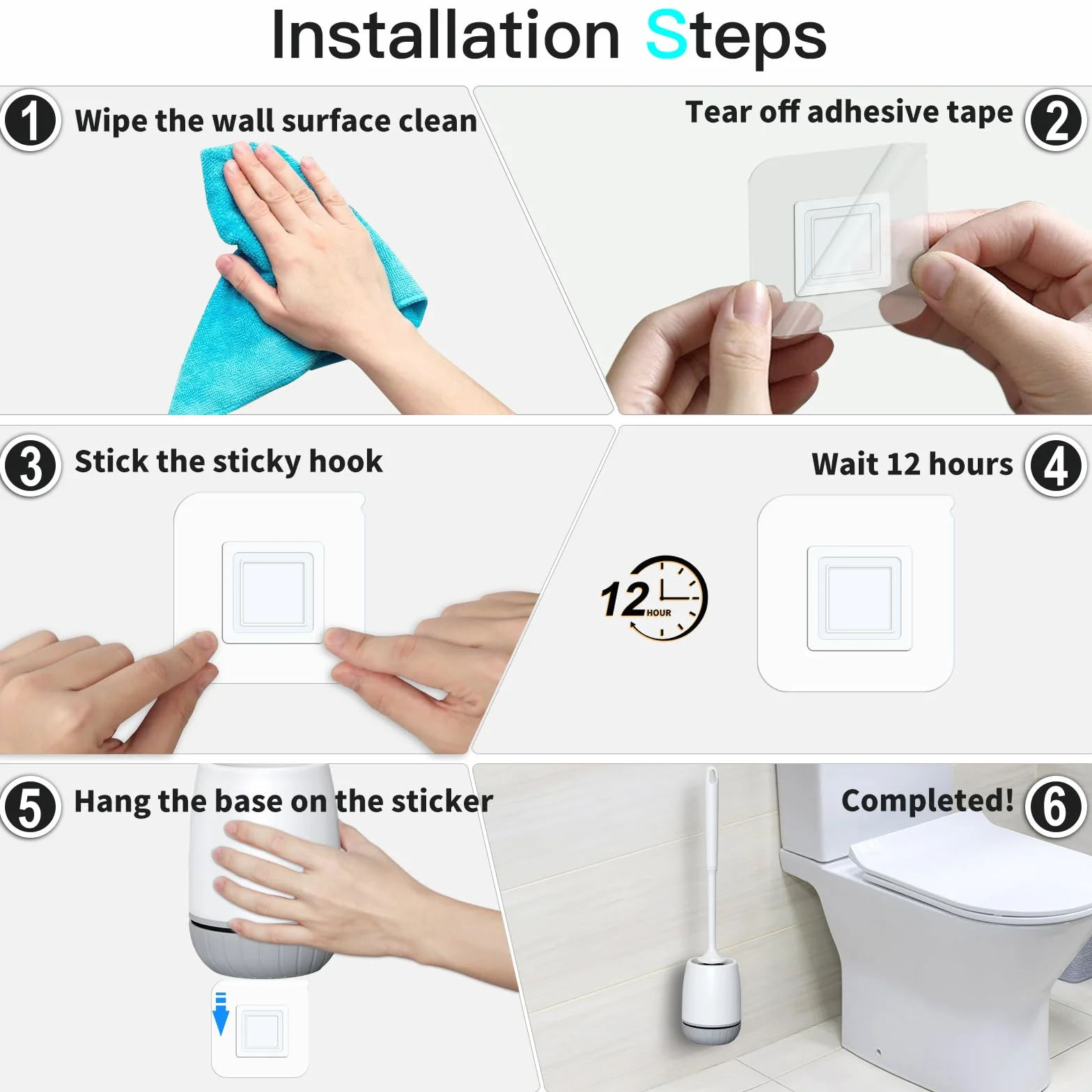 EWEIMA Escobilla de Baño Silicona con Secado Rápido Soporte Ventilado, Montaje en Pared o Suelo