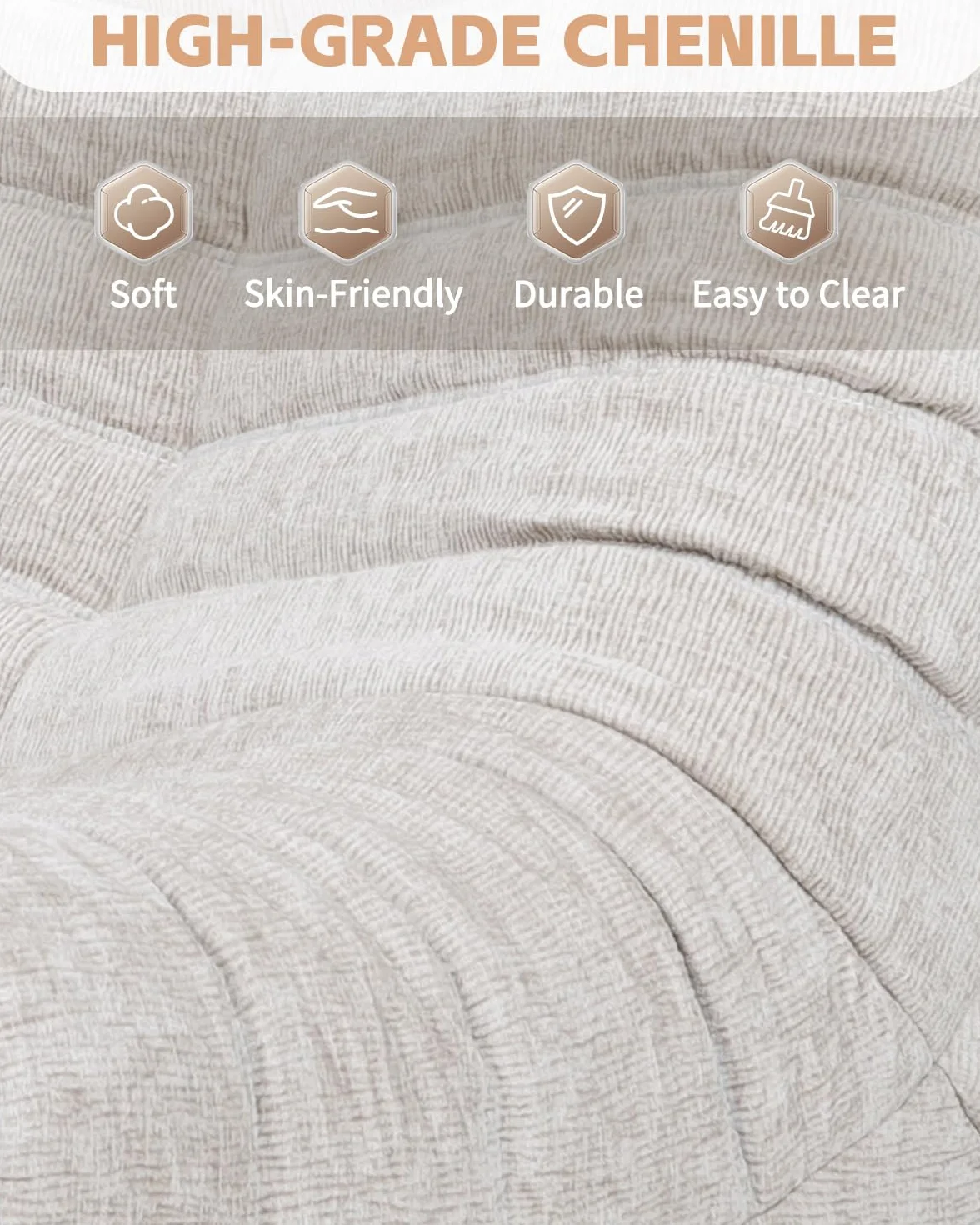 Puf de Espuma de Alta Densidad para sofá, sofá de Suelo de Chenilla con Respaldo, sillón de Lectura para Interiores, Perezoso para salón y Dormitorio (Beigewhite)