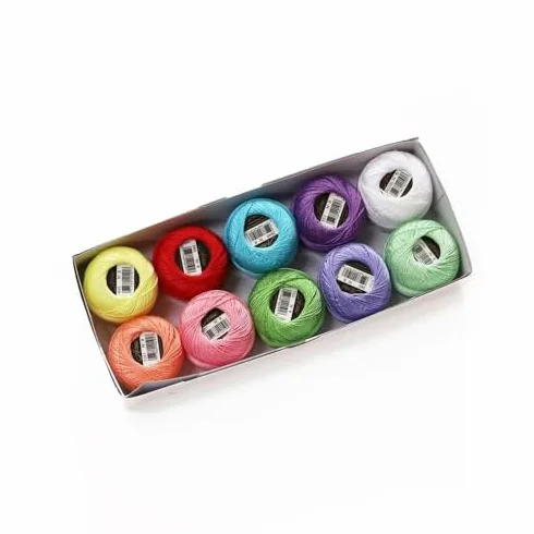 Hilos de punto de cruz, juego de 10 colores, tamaño 8, hilo de perlas de algodón para manualidades, bordado de ganchillo, apliques de 5 gramos, bola de 43 yardas de largo, para tejer, coser