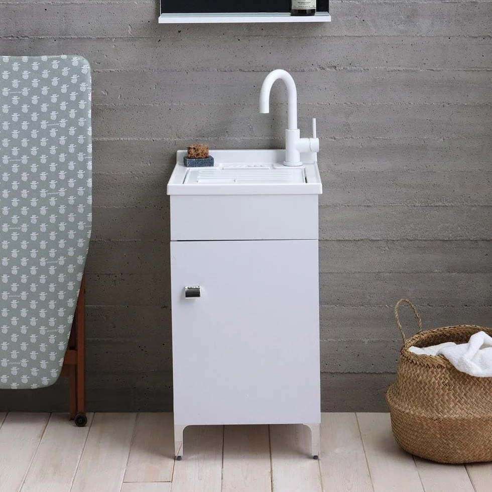 Kiamami Valentina - Mueble con lavabo de 45 cm blanco con lavabo y tabla de lavado | Pratico