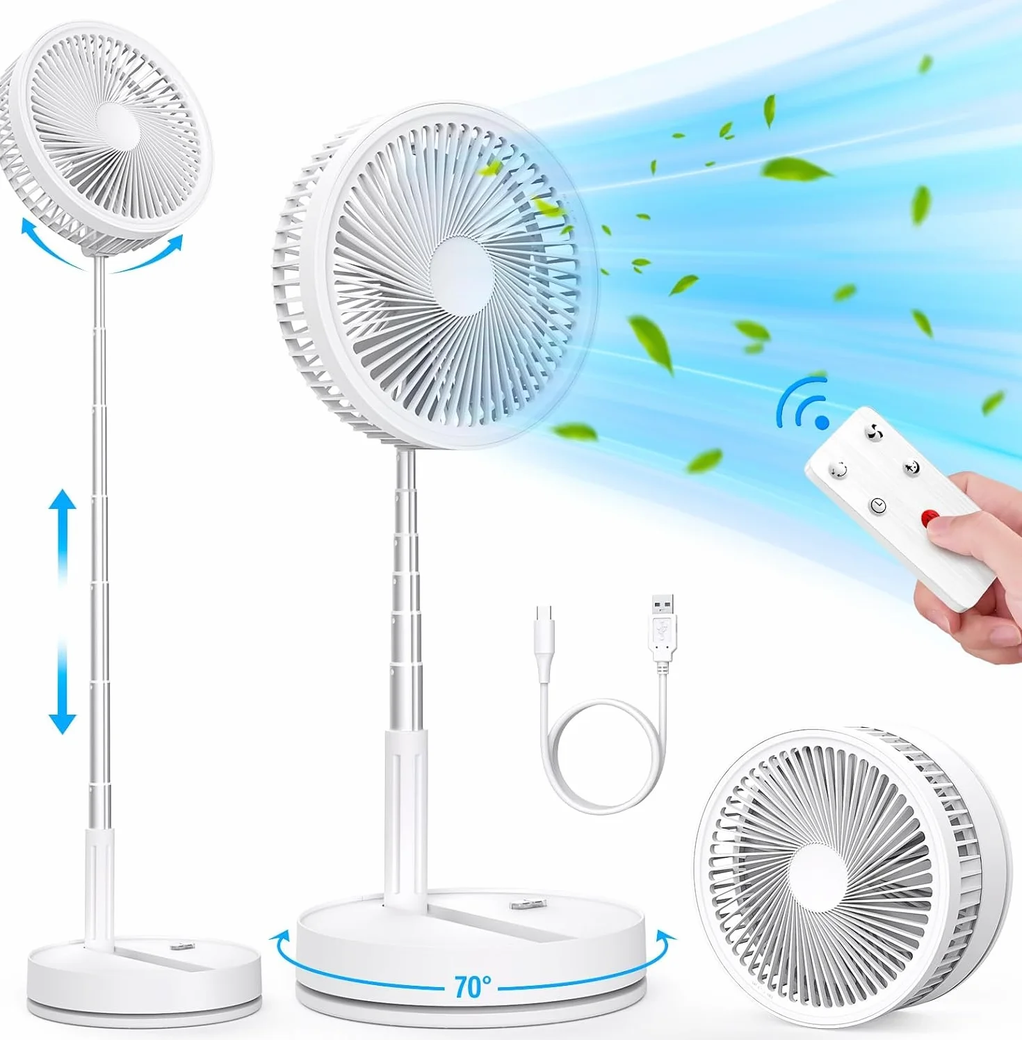 Ventilador de Pie Portátil Plegable Oscilante 8000mAh Batería Recargable USB C con Control Remoto Silencioso para Hogar