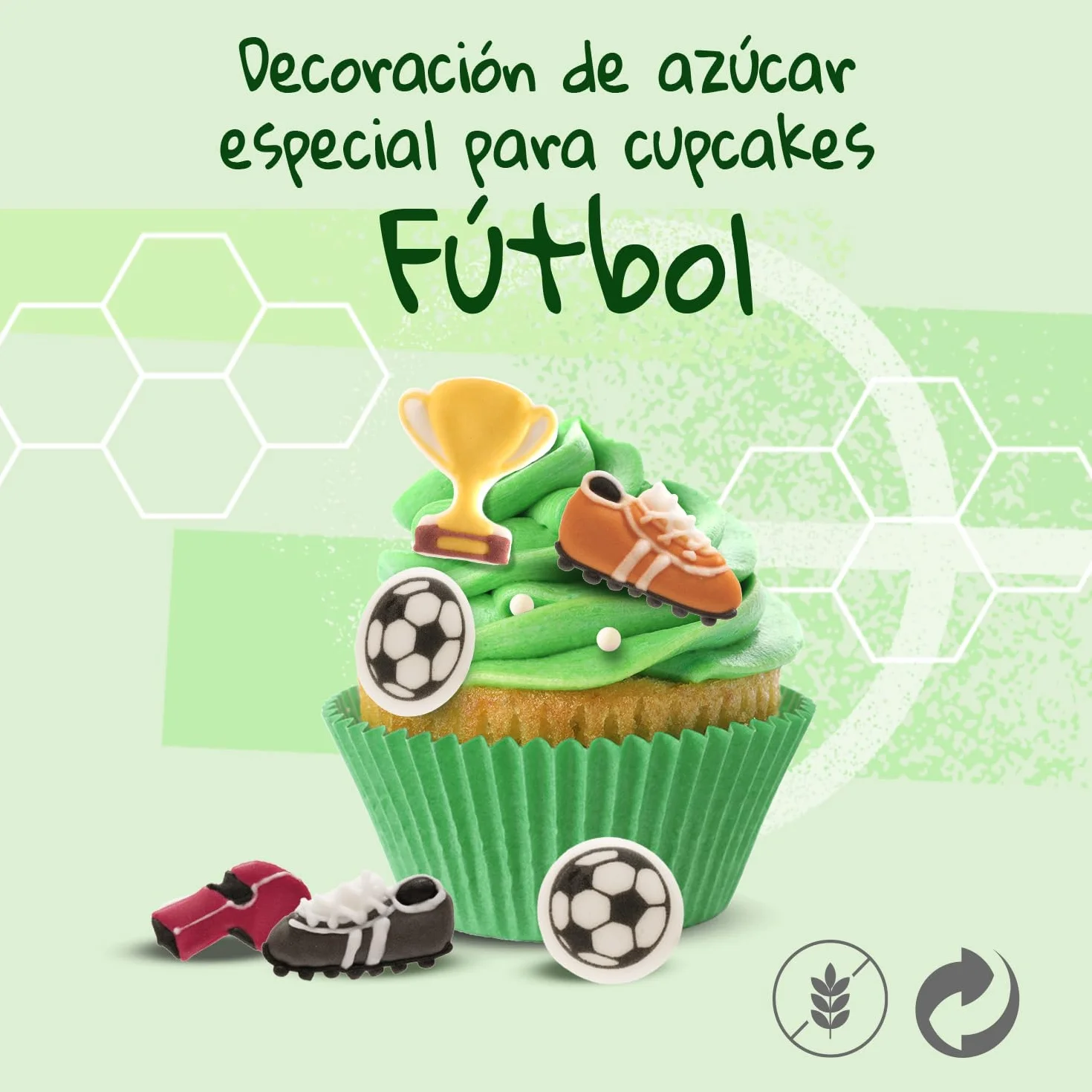 Decoración de Cupcakes o Tartas con Azúcar de Fútbol - Pack 8 Figuras Comestibles