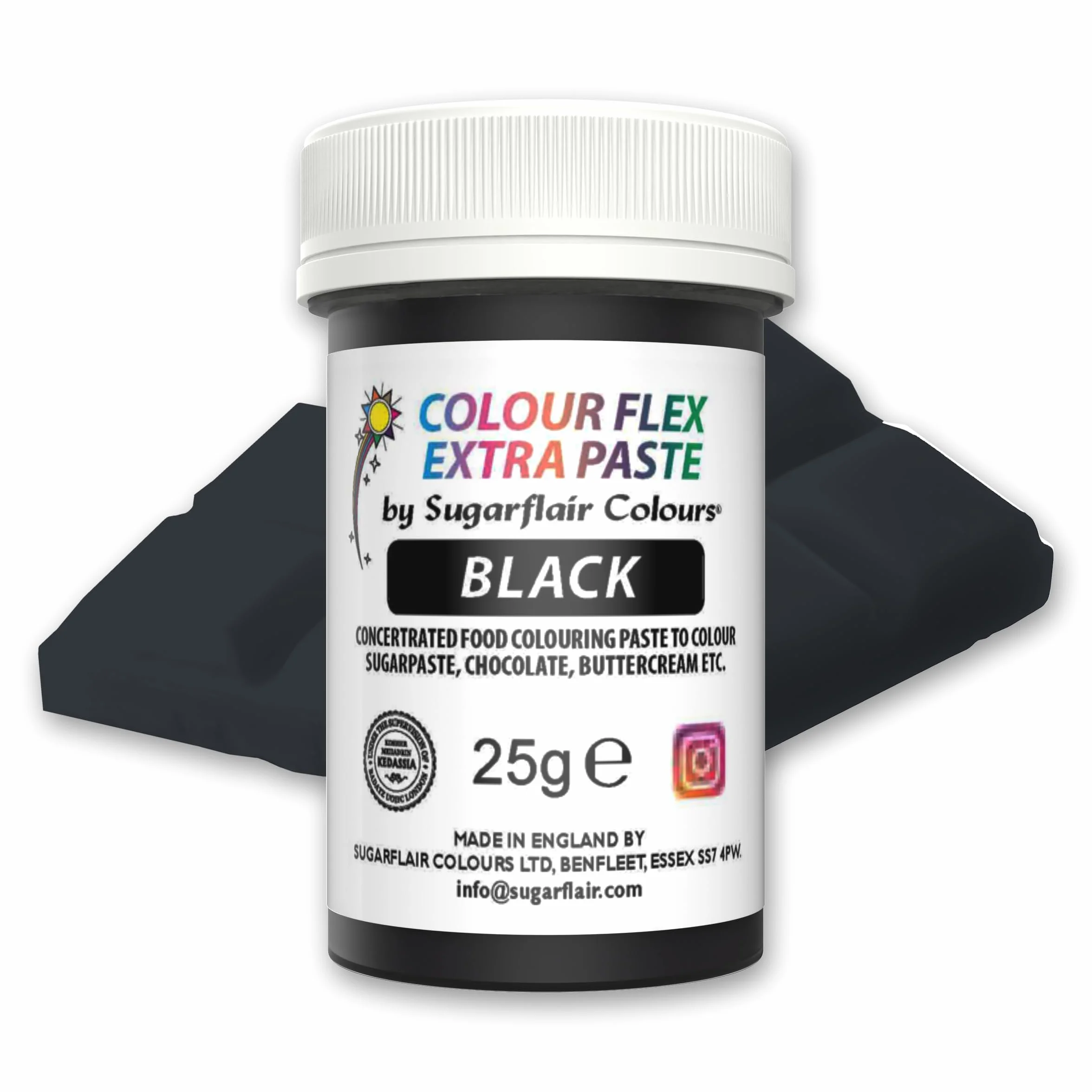 Sugarflair Colourflex Extra Paste Black 25g Colorante Alimentario para Crema de Mantequilla, Glaseado, Chocolate