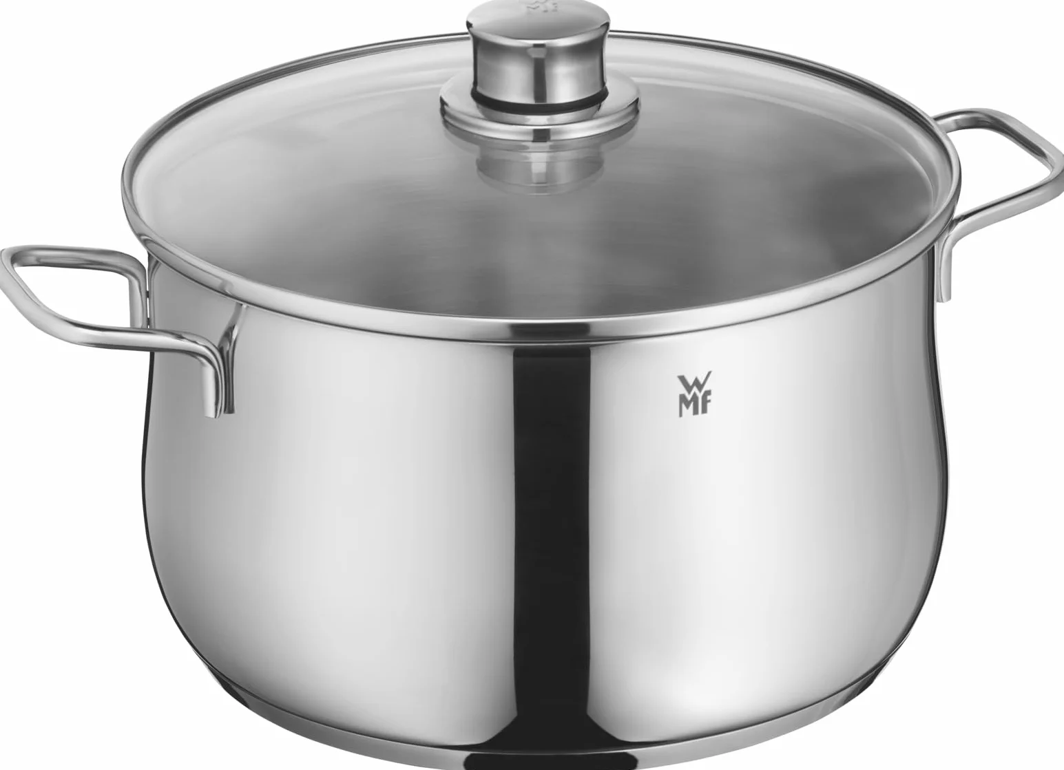WMF Diadem Plus - Olla Baja 6.5 L Ø24 cm, Acero Inoxidable Cromargan, con Tapa de Cristal