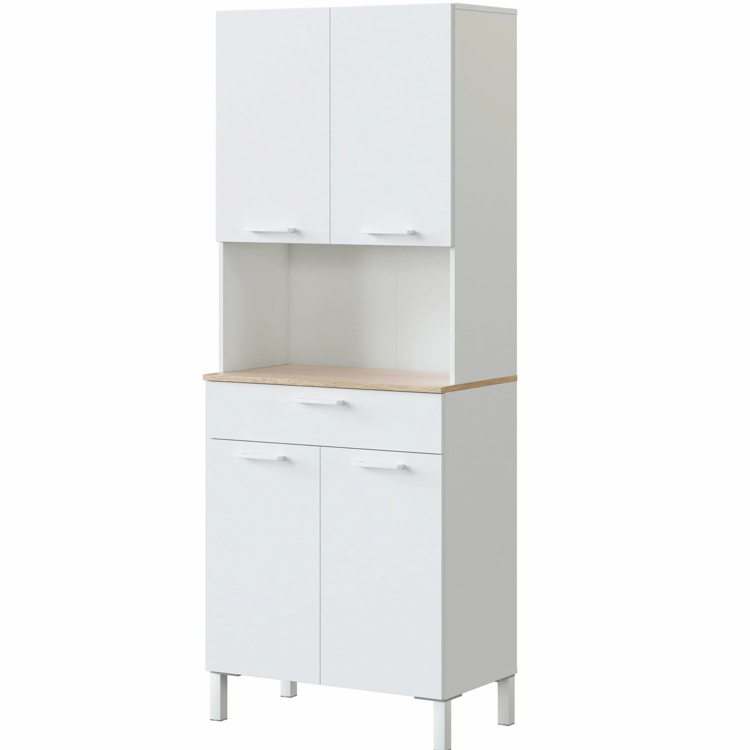 Habitdesign Mueble Auxiliar Cocina 4 Puertas + 1 Cajón, Modelo Kira, Acabado Blanco Artik y Roble Canadian, Medidas: 186 cm (Alto) x 72 cm (Ancho) x 40 cm (Fondo)
