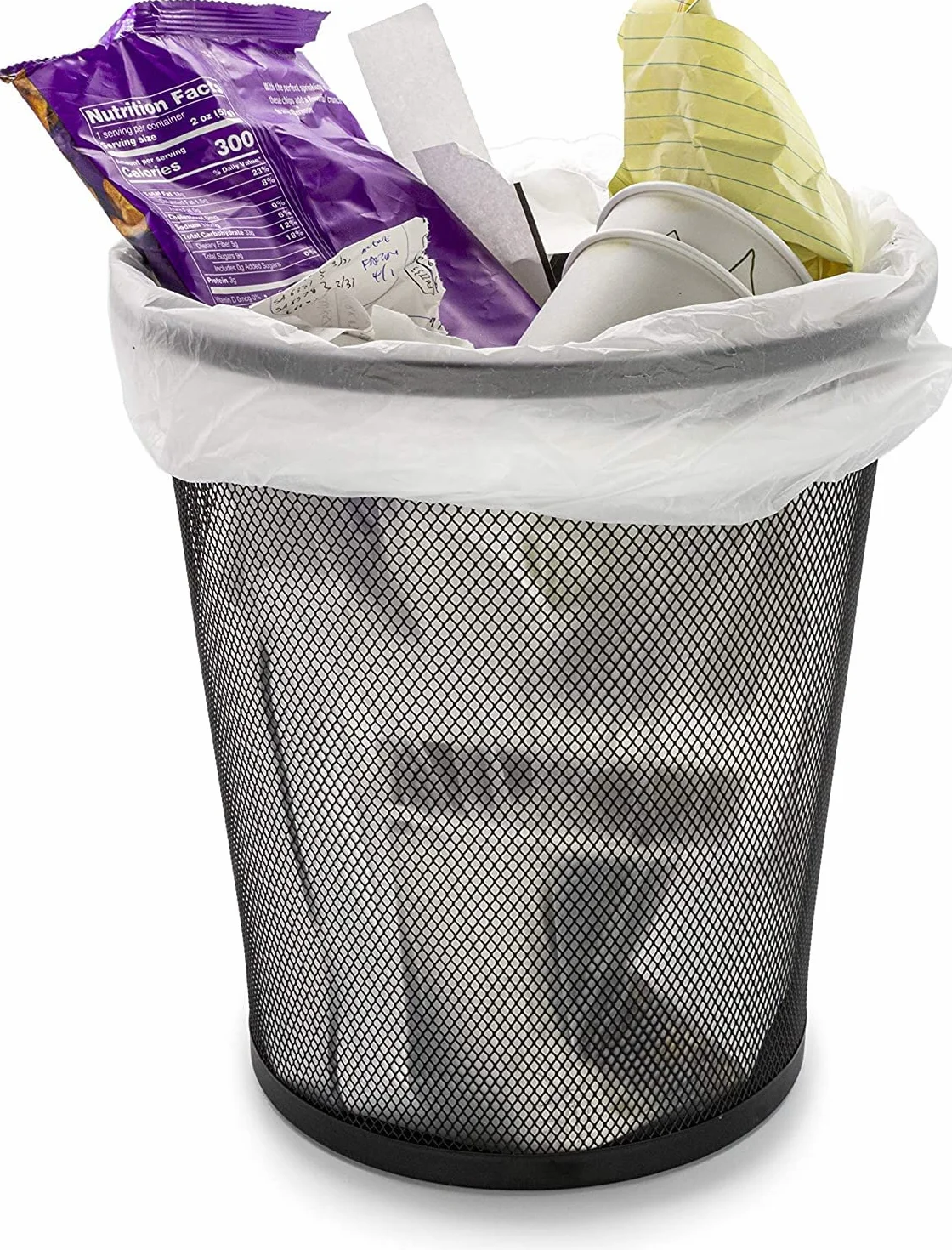 SENENQU 4 Piezas Papelera Escritorio de Malla Metálica 12L, Papelera Oficina Negra, Cubo Basura Redondo Ventilado para Baño, Dormitorio y Mesa de Trabajo, 26,5 x 23,5 cm