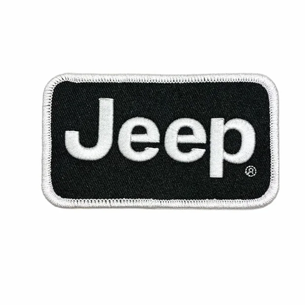 Jeep Parche de costura para planchar con logotipo de texto, Parches Ropa, color negro
