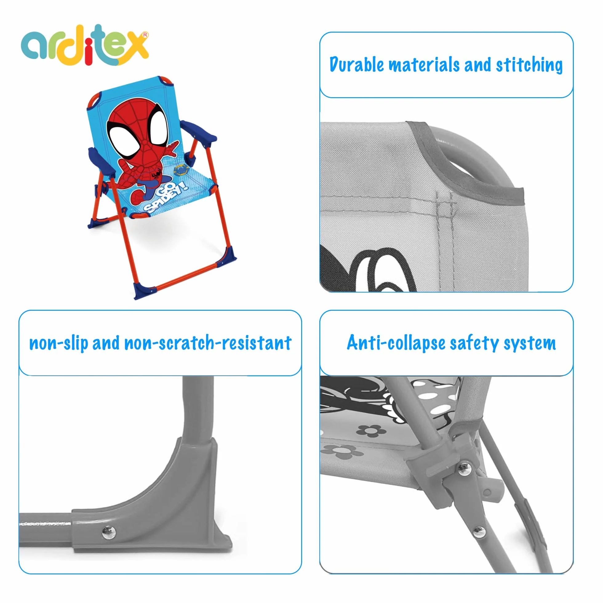 ARDITEX Silla Plegable con Brazos de Spiderman Go Spidey de Marvel - 38x32x53cm - Adecuado para jardín, Camping, Playa o montaña - Ideal para niños y niñas.