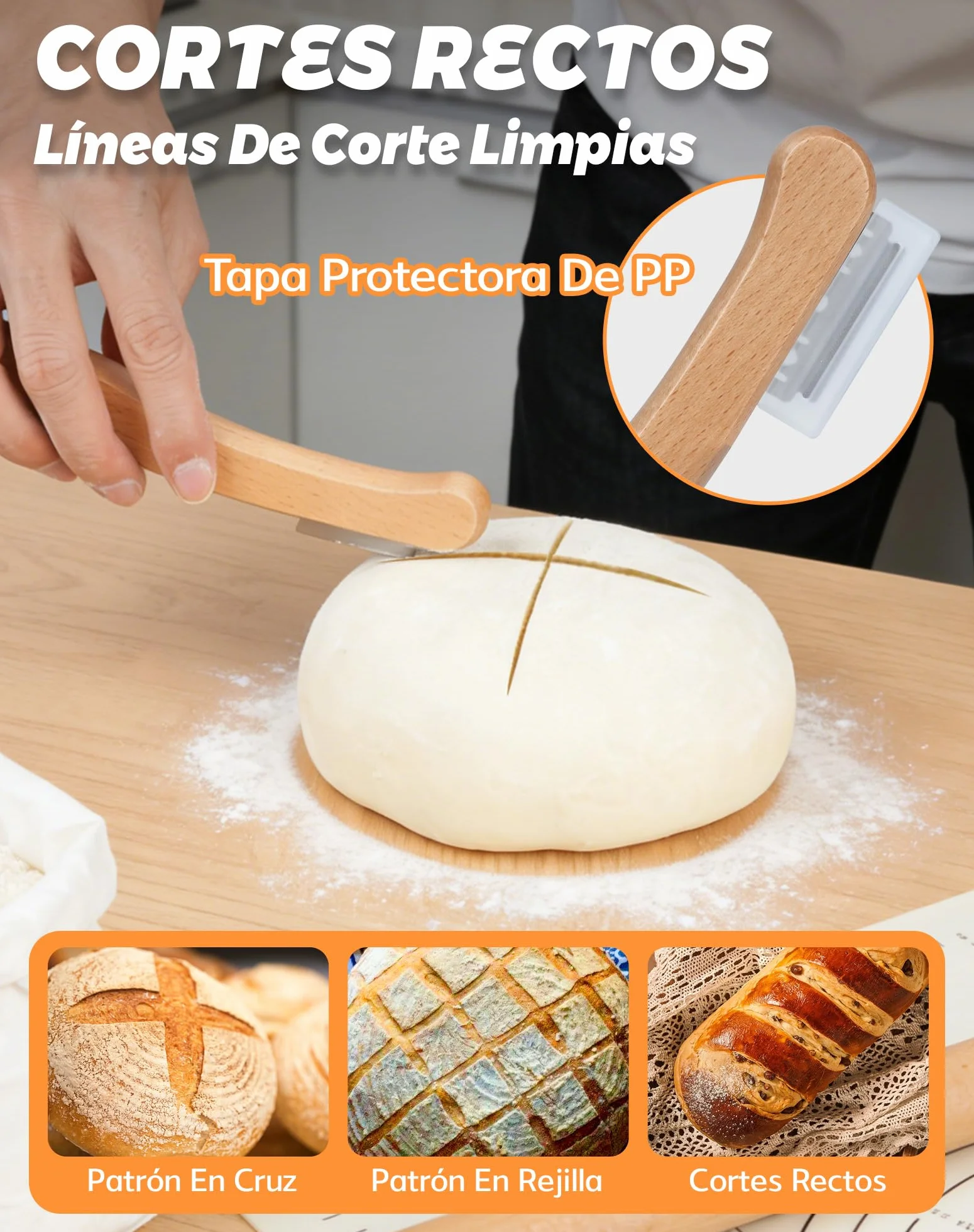 Kit Panadería 5 Piezas con Cuchilla para Pan, 2 Cuchillas Panadero Recta Curva con 20 Hojas de Repuesto, Batidor Danés, Rasqueta y Pincel, Accesorios para Masa Madre y Pan Artesanal, Acero Inoxidable