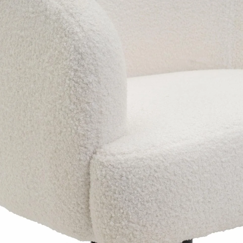 LOLAhome - Sillón Giratorio Regulable en Altura tapizado Borreguito Blanco para salón o Dormitorio. Diseño Redondo Moderno y ergonómico Que aporta Elegancia, Estabilidad y un Tacto Acogedor