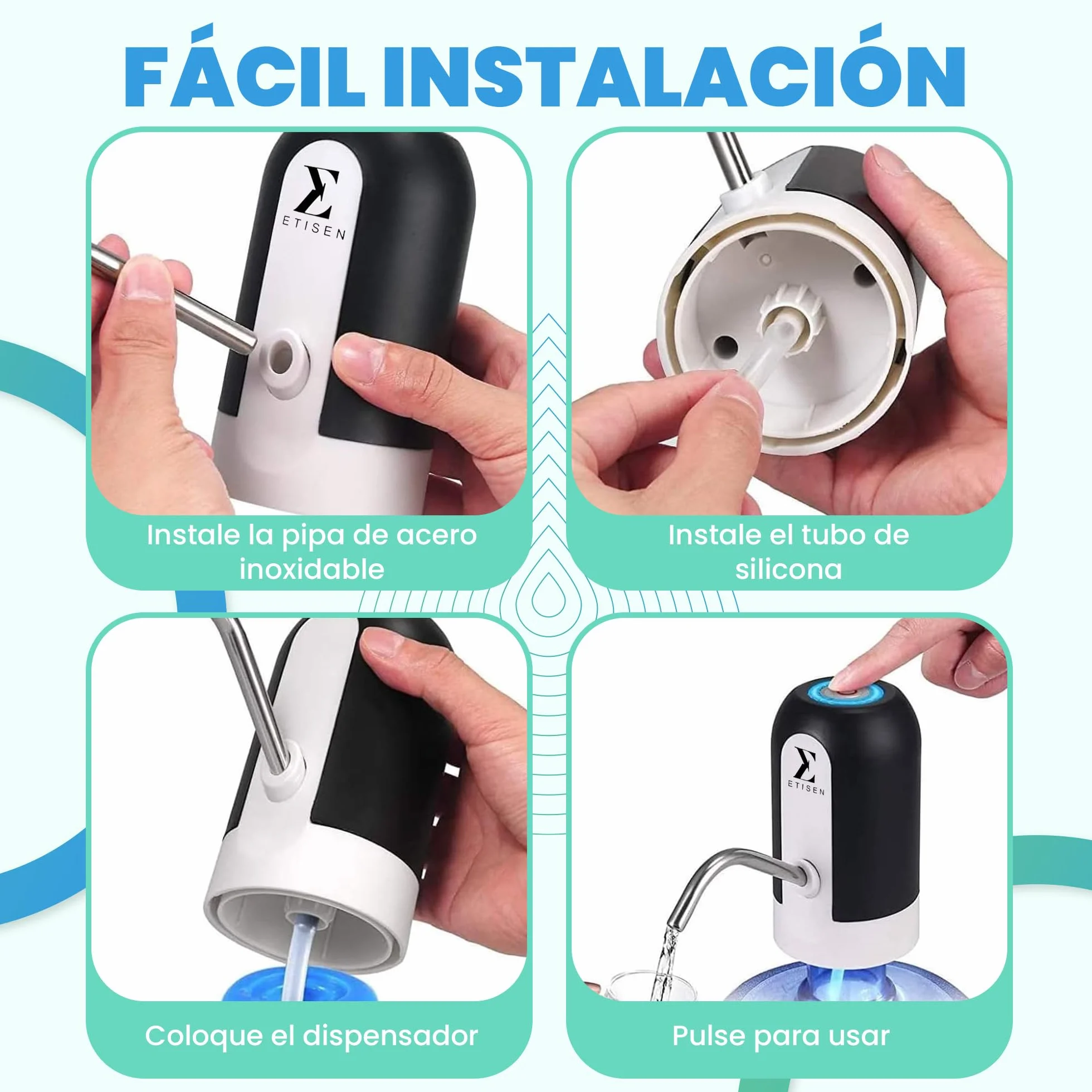 Dispensador de Agua, Grifo eléctrico para garrafas de Agua fría, Bomba dosificadora con Dos adaptadores. 5.7L, 10L, 11.3L, 15L, 18.9L.