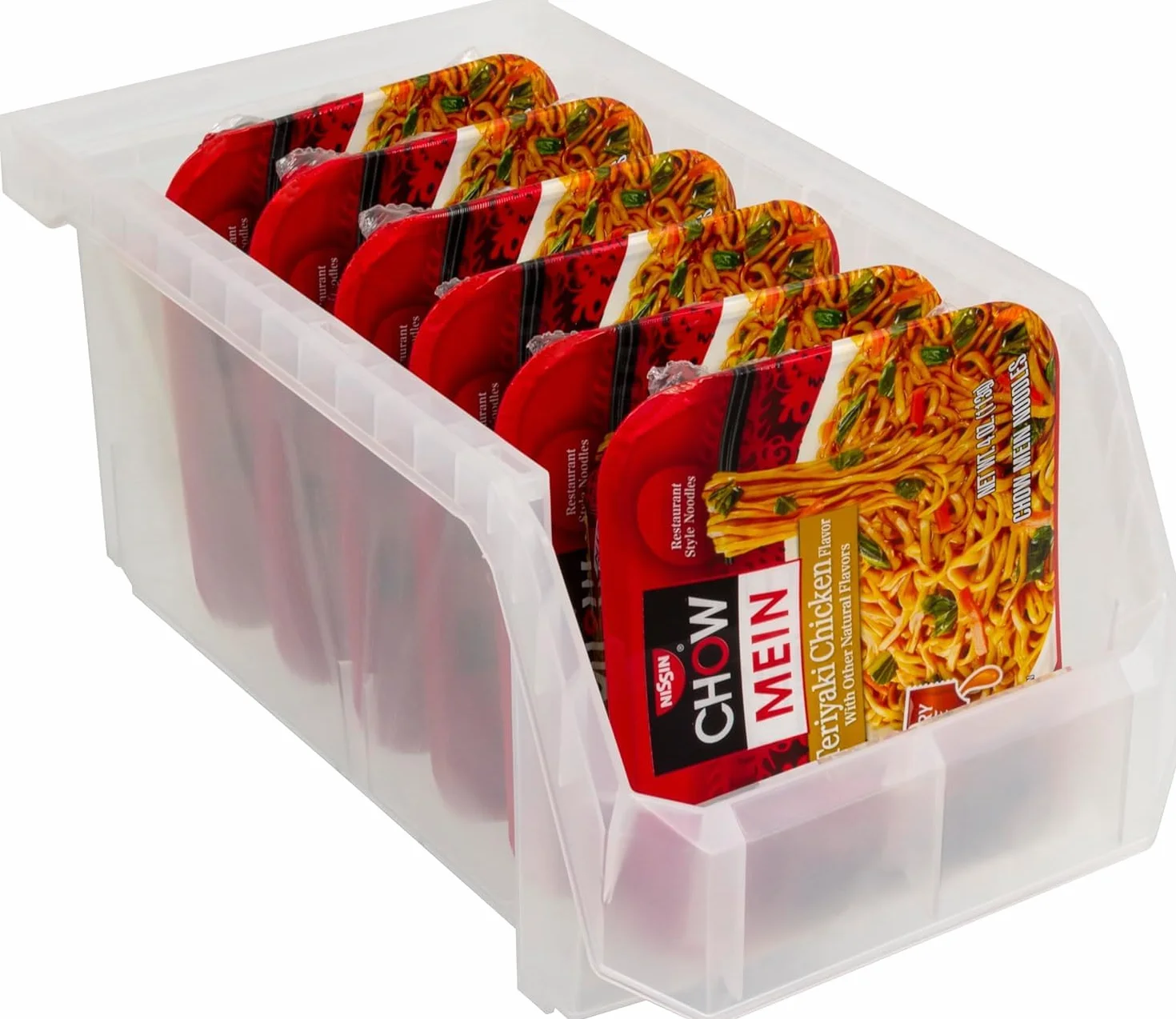 ReadySpace - Set de 6 contenedores de plástico para organización y almacenamiento, apilables, grandes, 37,6 x 20,3 x 17,8 cm, para armario, cocina, oficina, garaje o despensa, transparente