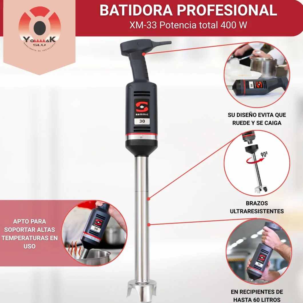 YOMMAK Batidora de Mano XM-33 Sammic – 400W Batidora Industrial Hostelería de 420mm Trituradora Para Recipientes Hasta 60 Litros – Mixer Cocina Ideal para uso Profesional Repostería Horeca