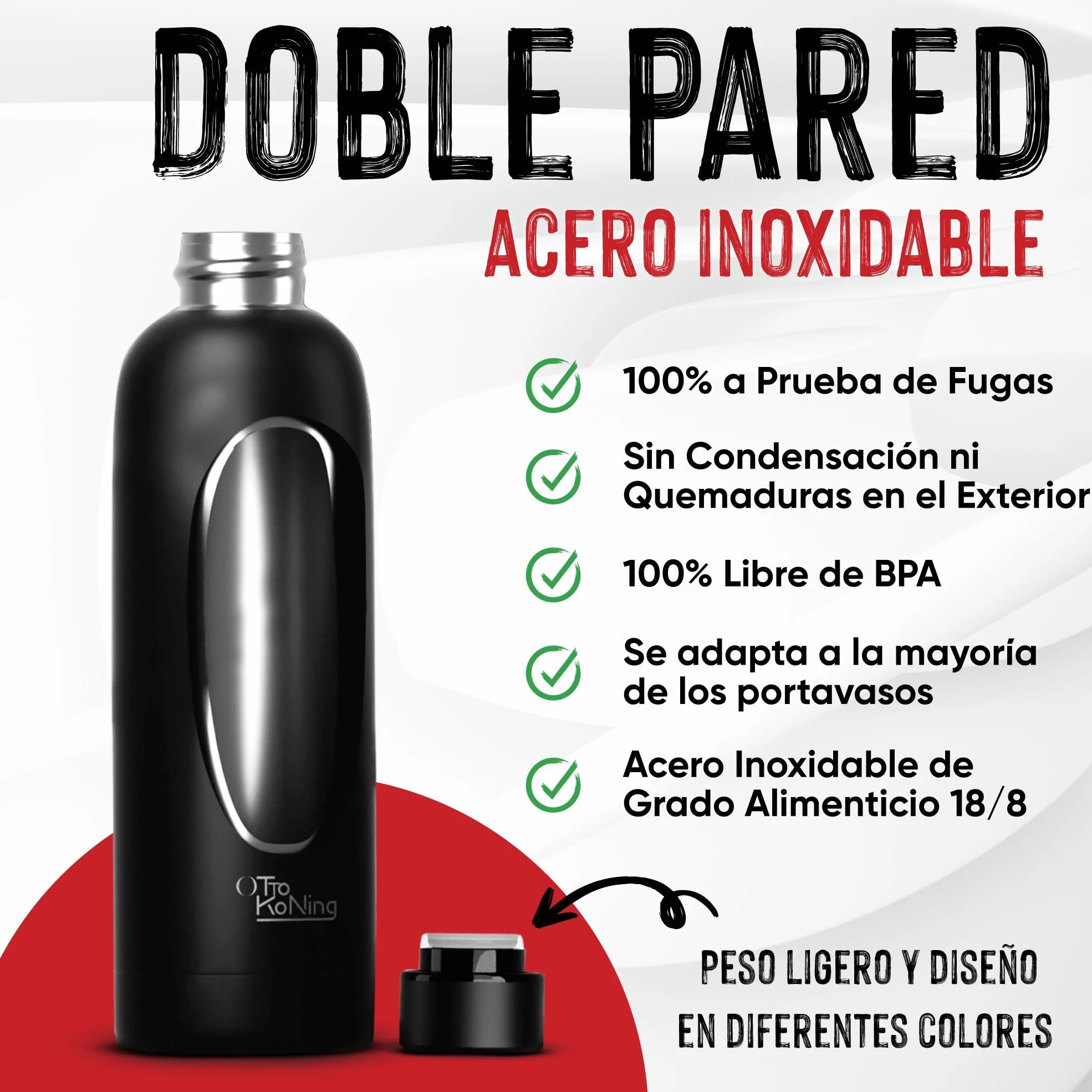 Botella de Agua Acero Inoxidable 500ml-Otto Koning-Botella Térmica con Doble Aislamiento al vacío para 12 Horas de Bebida Caliente y 24 Horas de Bebida Fría. Termo a Prueba de Fugas Libre BPA