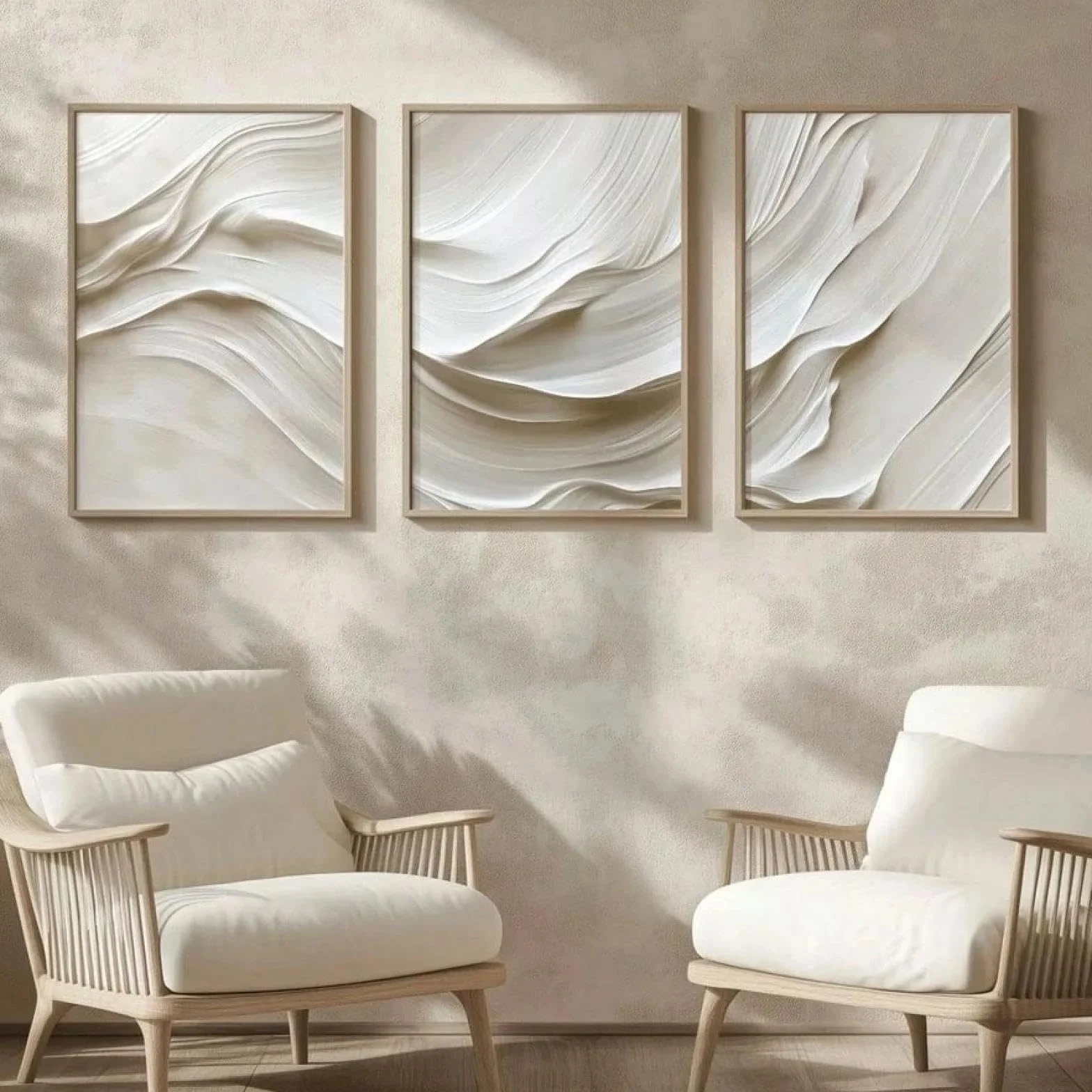 lianyibo 3 piezas de arte de pared minimalista en tonos suaves y beige neutros impresiones abstractas en lienzo con ondas en beige y blanco decoración de pared moderna marco de 40 x 60 cm x 3