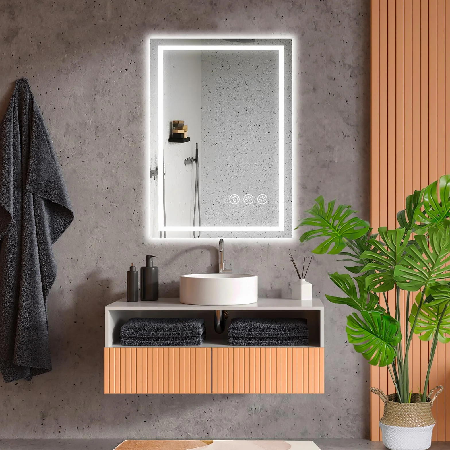 Espejo Baño con Luz 50x70cm LED Antivaho Regulable 3 Colores Luz Función Memoria