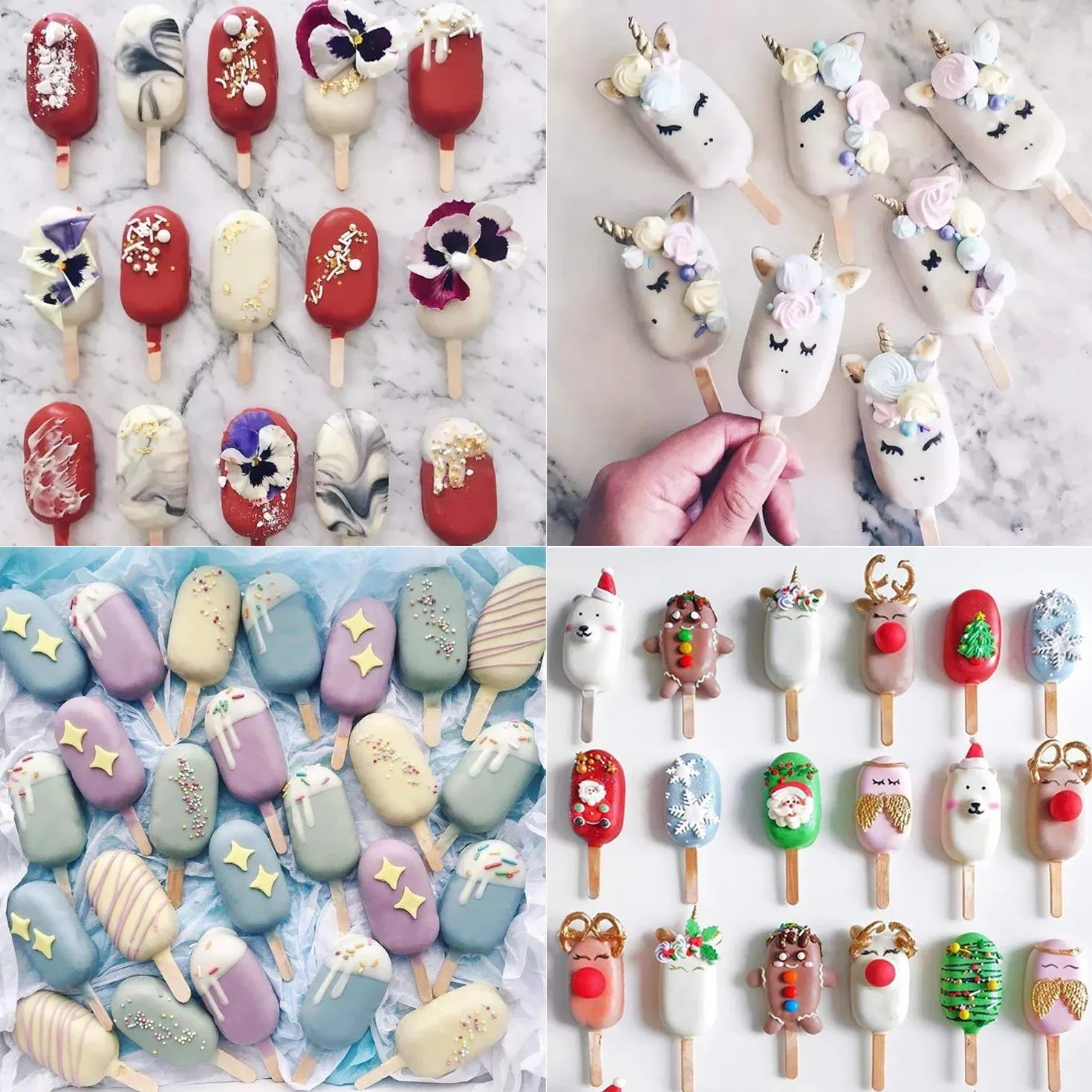 Moldes Helados Silicona sin BPA, 4 Cavidades con 50 Palos Madera, 2 Unidades