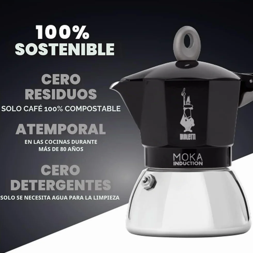 Bialetti Cafetera Moka Inducción 6 Tazas Café Espresso 280 Ml Negro