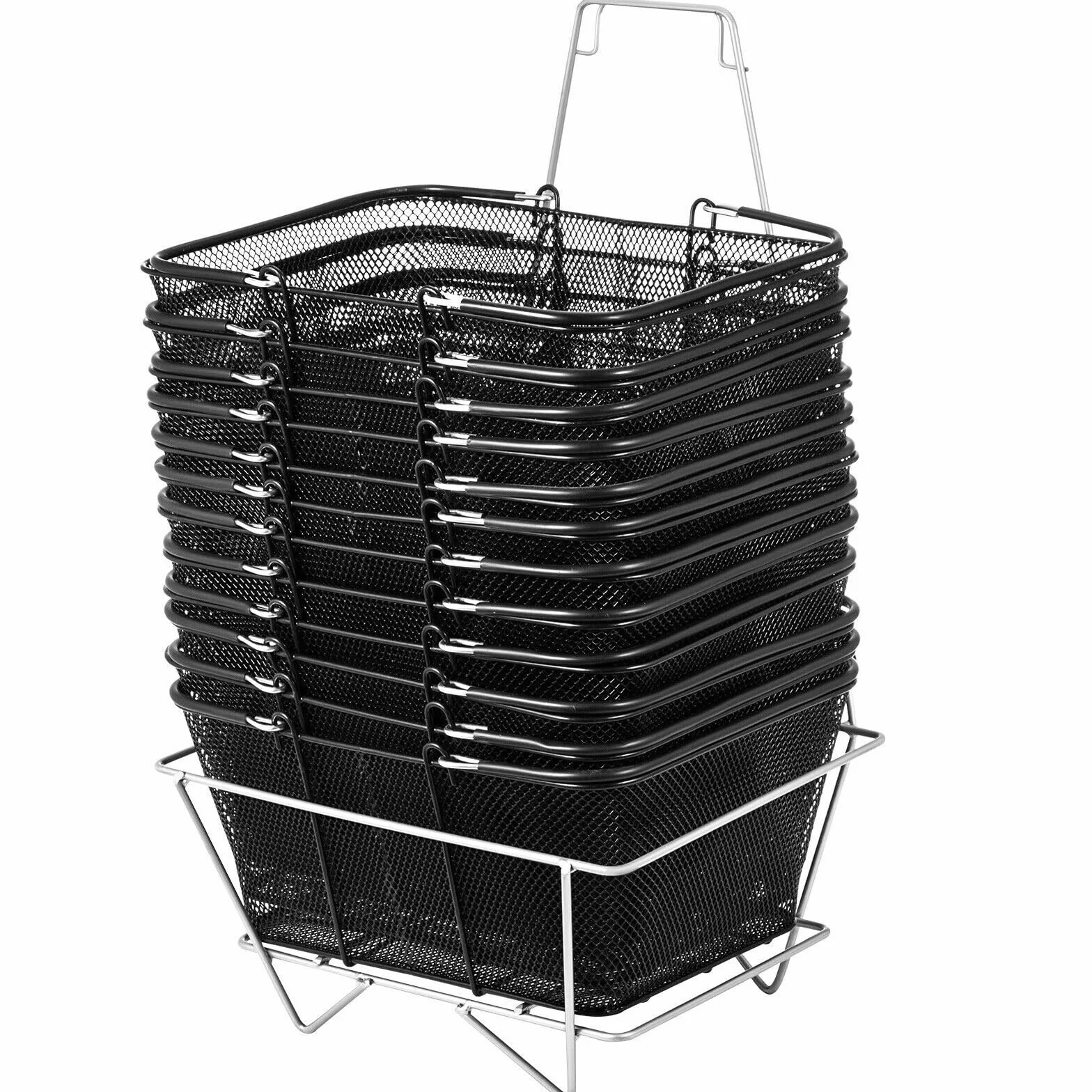 Cesta de la compra portátil resistente con mango y soporte de metal, paquete de 12, ideal para tiendas minoristas y mercados, solución de compra ligera y práctica