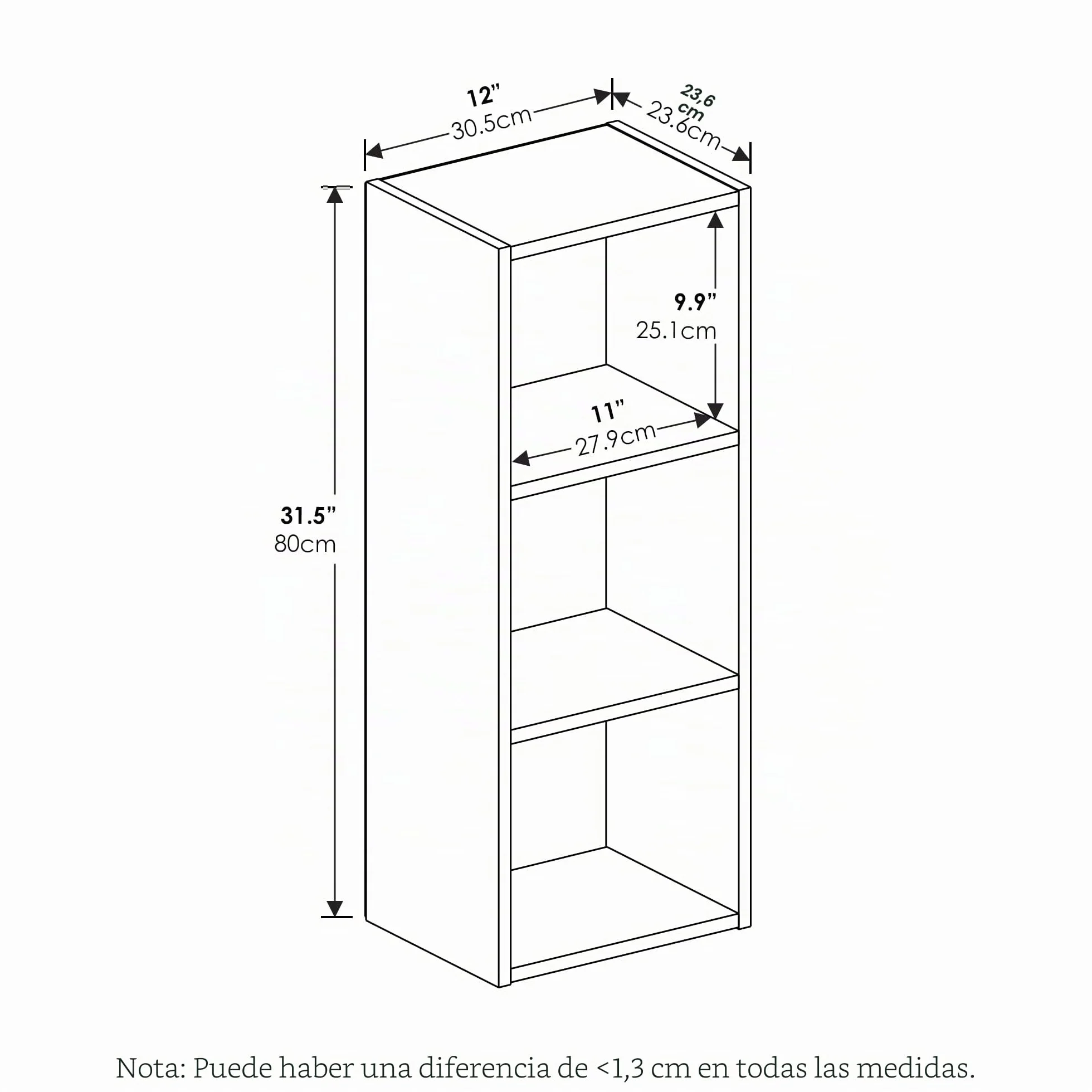 Furinno Pasir Estantería Abierta Librería de 3 Niveles, Madera Negra