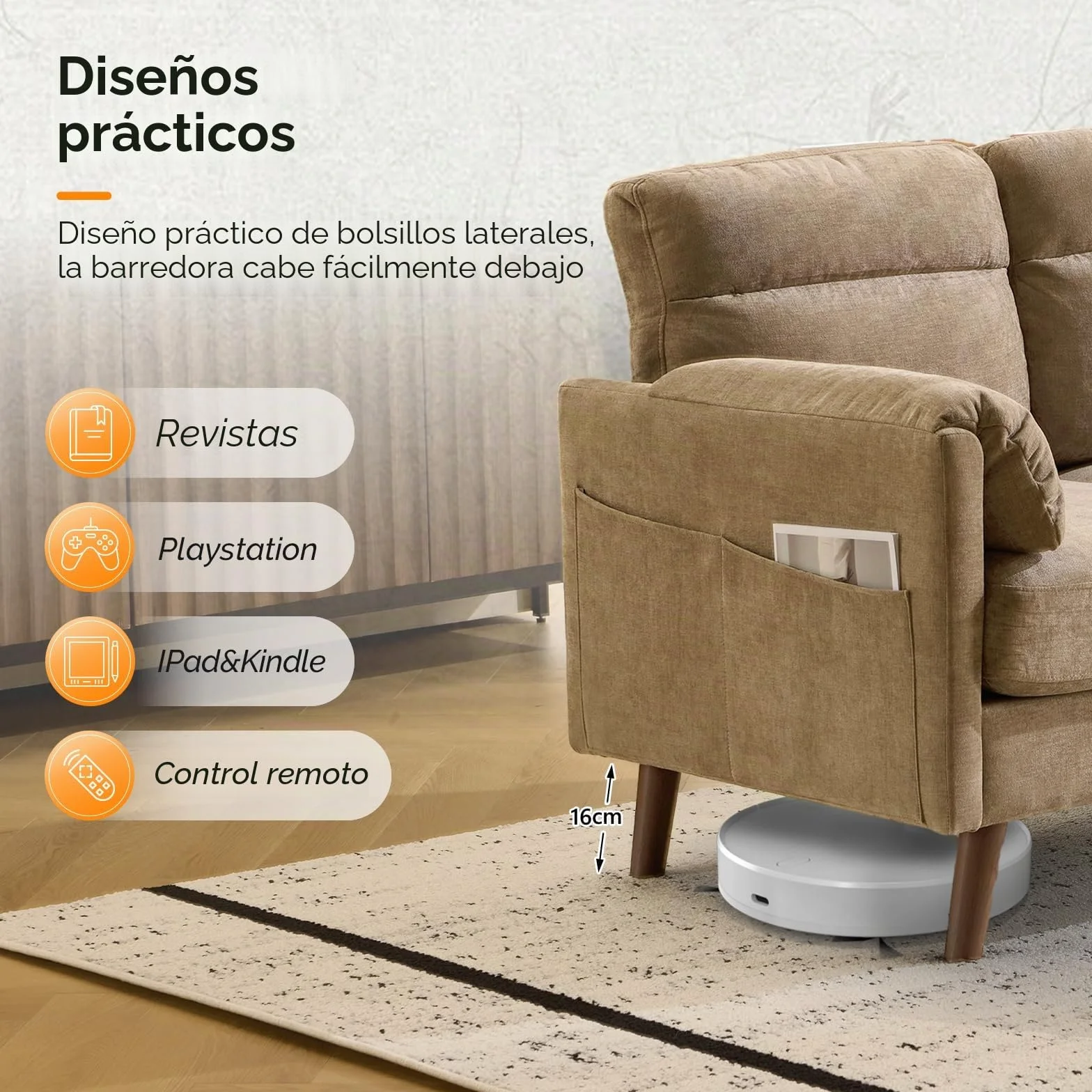 Sofá Bonnlo 2 plazas pequeño, sofá mini de 125 cm, pequeño sofá de tela con suaves reposabrazos, pequeño sofá para oficina, sala de estar, dormitorio y estudio, montaje sencillo, lino (marrón)