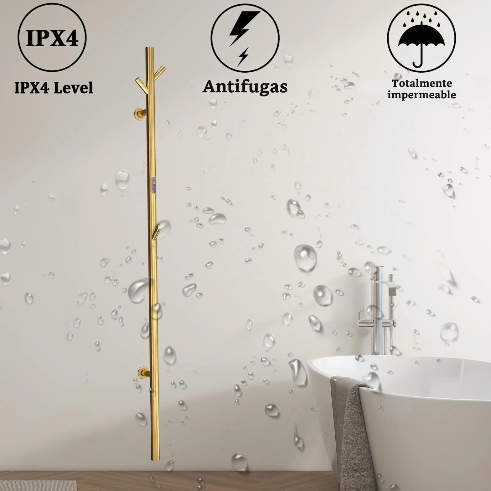 ESOP Radiador Toallero Eléctrico Baño Oro 40 W Radiador Calienta Toallas de Toallero, 1525 mm WiFi Inteligente de Temperatura Constante Toallero Calentado para Baño, con 3 Ganchos