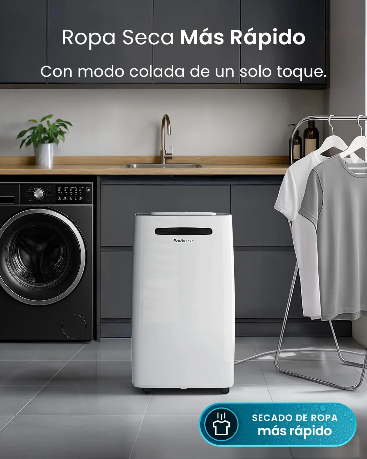 Pro Breeze deshumidificador inteligente 20L/día con Wi-Fi, sensor de humedad, modo ropa y drenaje continuo para condensación y moho en casa