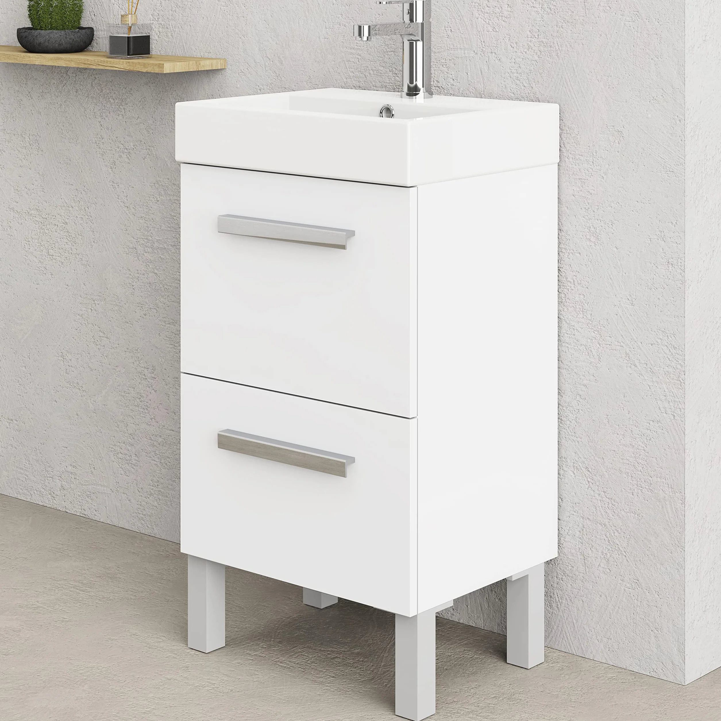 Baikal Conjunto De Mueble De Baño 45cm. Incluye Mueble con Lavabo. Melamina 16mm. Mueble MONTADO. Lavabo Encastrado. con Espejo Puerta Abatible + Cajón Blanco
