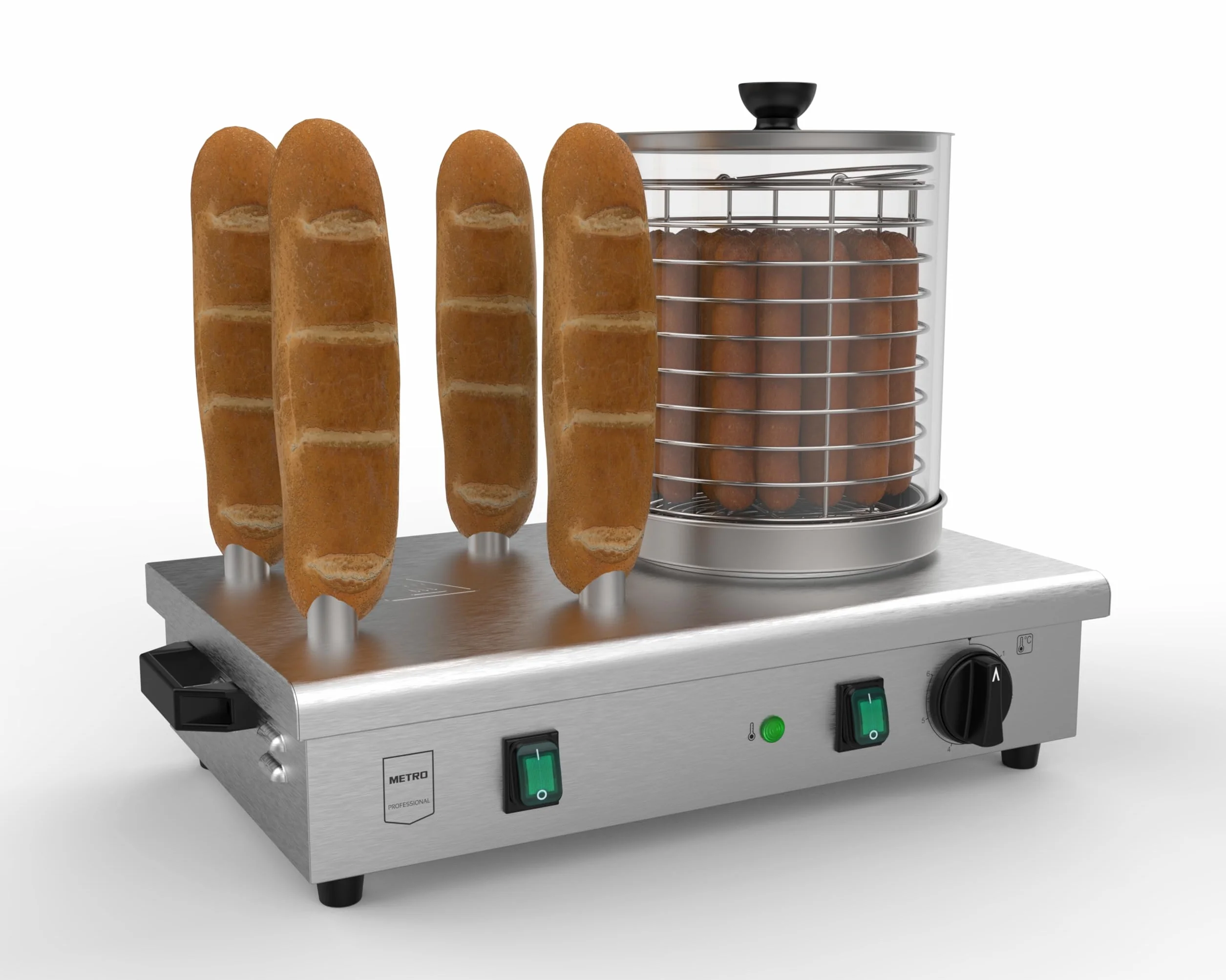 METRO Professional Hot Dog Maker GHM2001 - Pan de acero inoxidable (rango de temperatura de hasta 100 °C, 550 W), color plateado