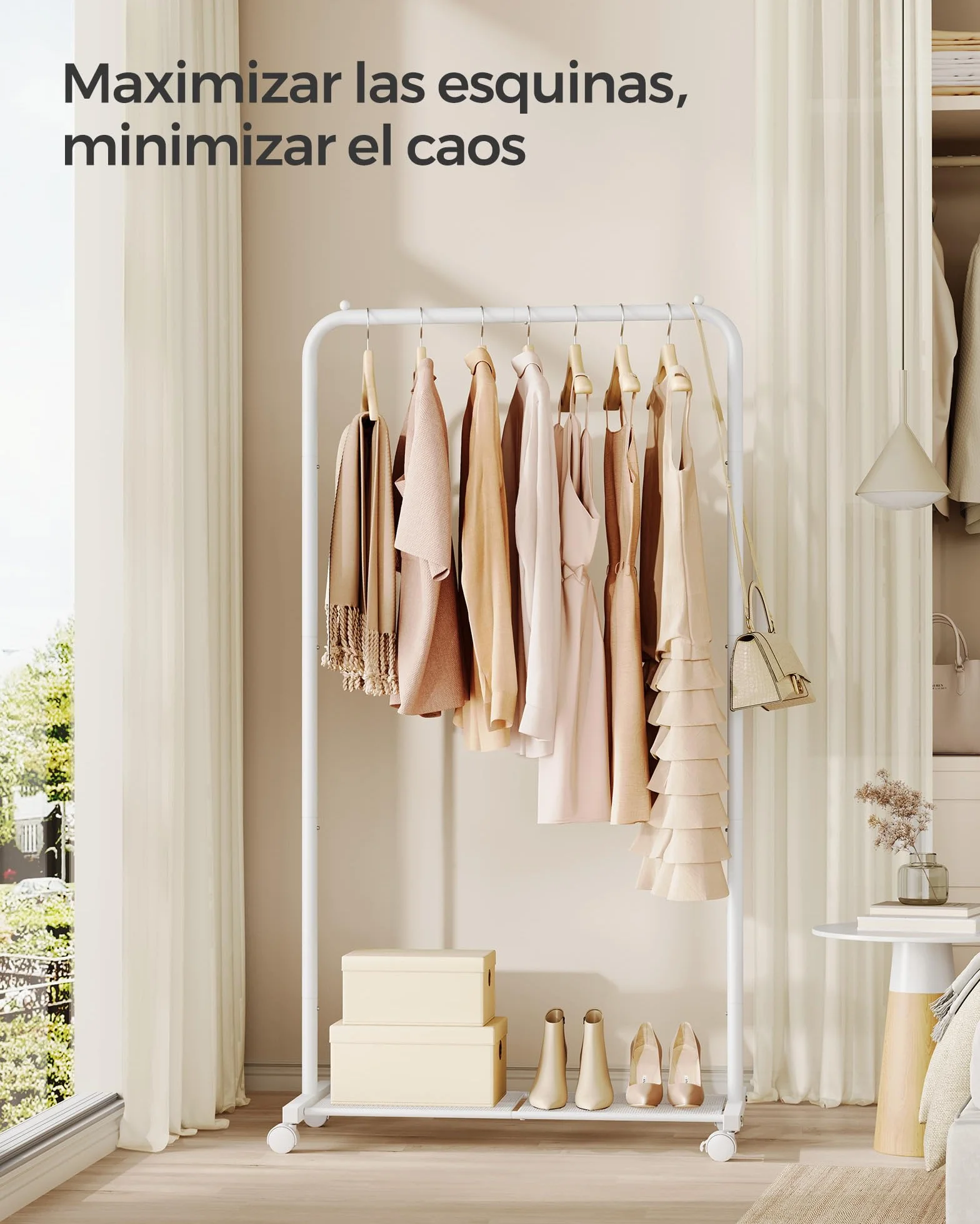SONGMICS Perchero con Ruedas 74 cm Acero Blanco 35 kg 2 Frenos HSR130W01